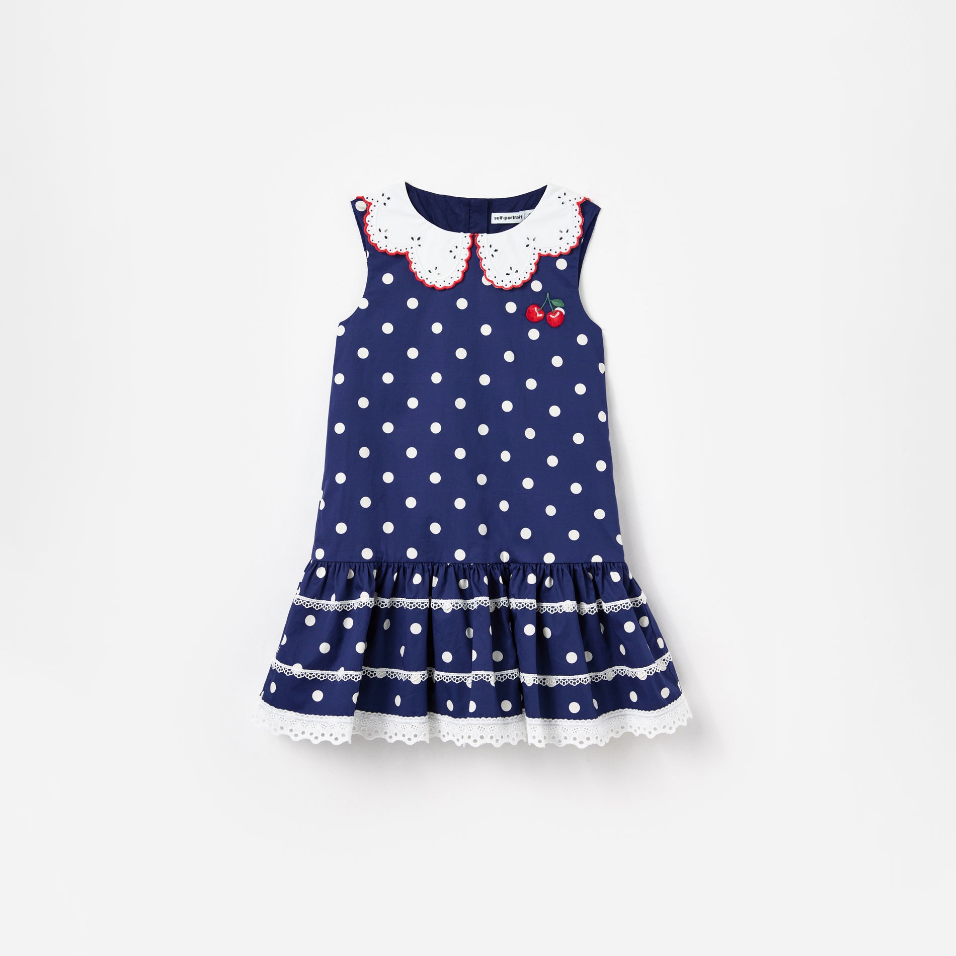 Navy Polka Dot Cotton Sleeveless Dress