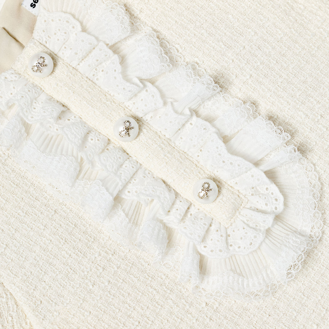 Cream Boucle Lace Bib Dress