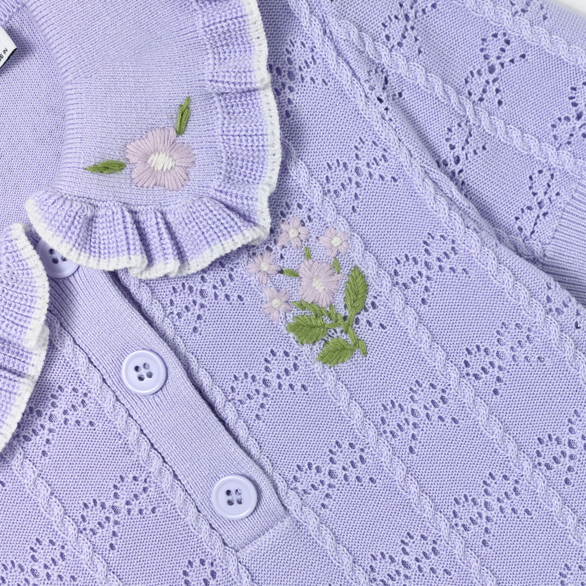 Lilac Pleated Pointelle Knit Dress