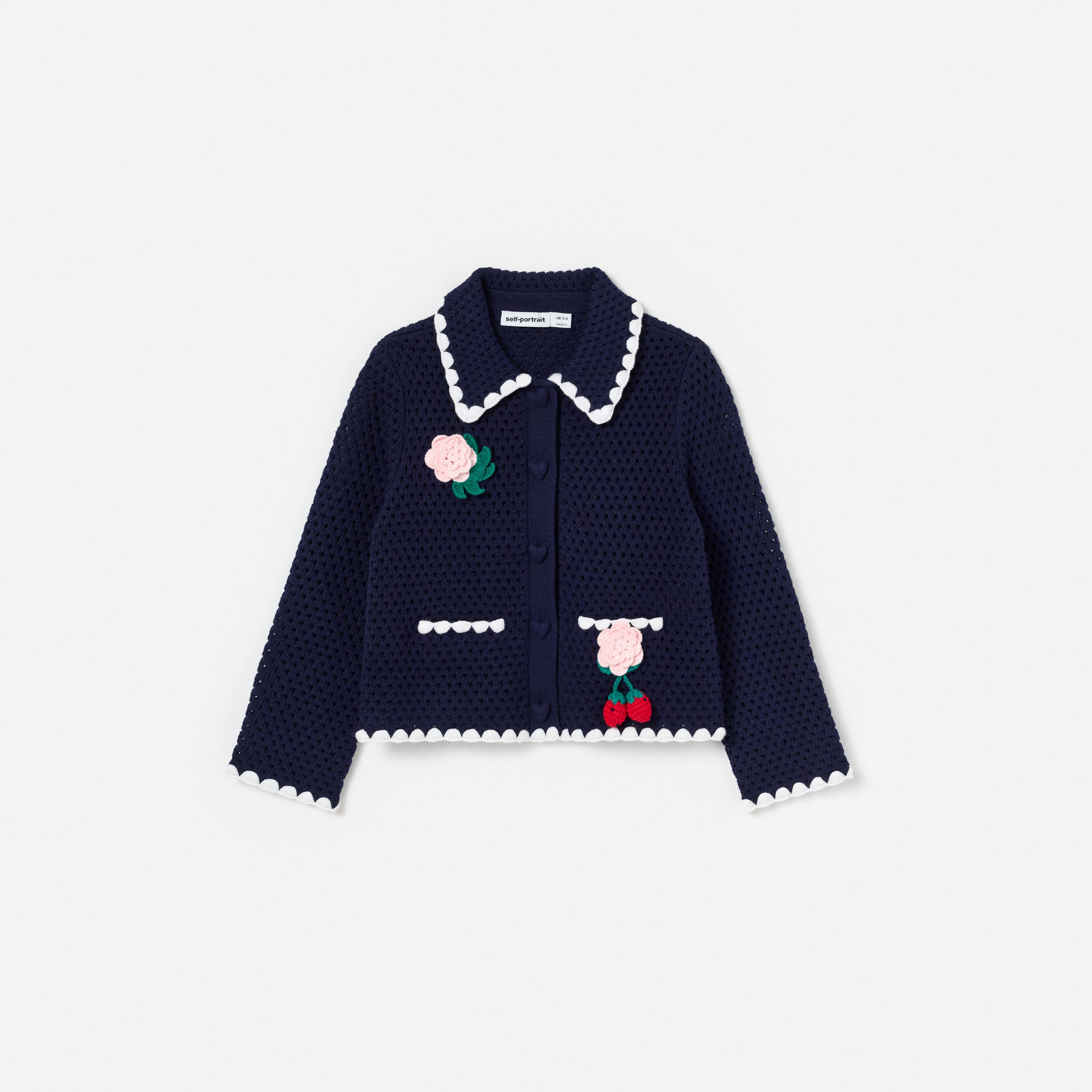 Navy Crochet Knitted Cardigan – self-portrait
