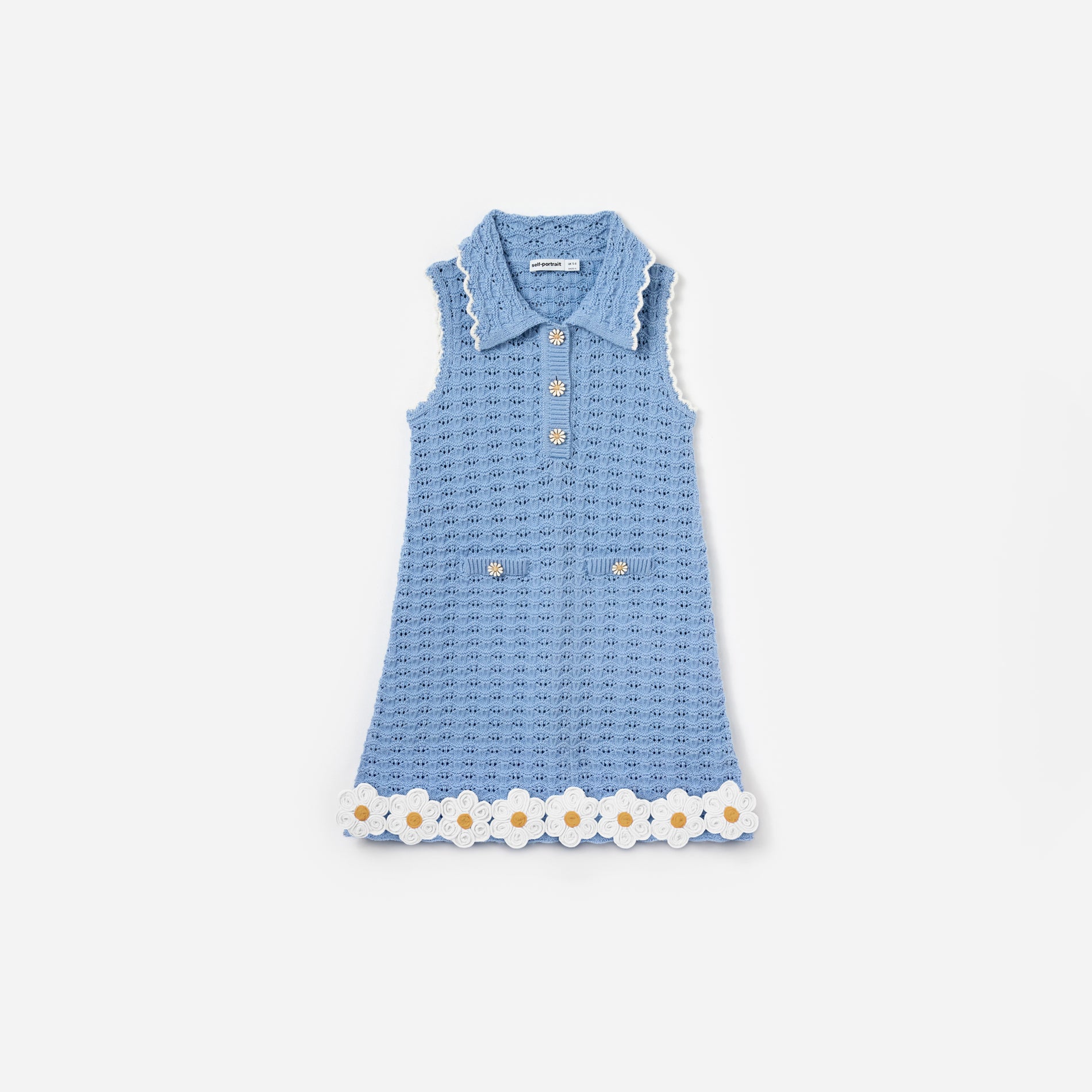 Blue Daisy Trim Pointelle Knitted Dress