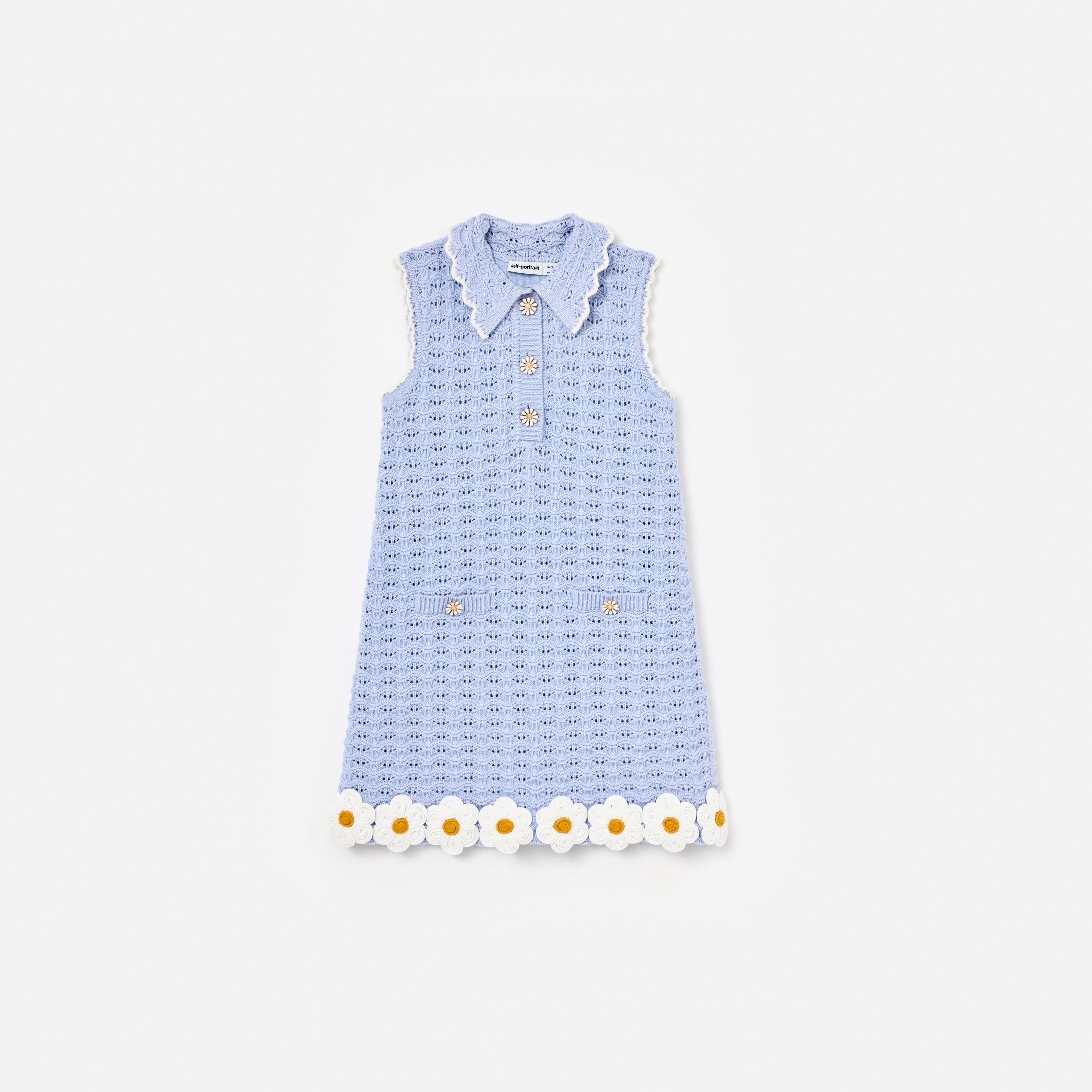 Blue Daisy Trim Pointelle Knitted Dress