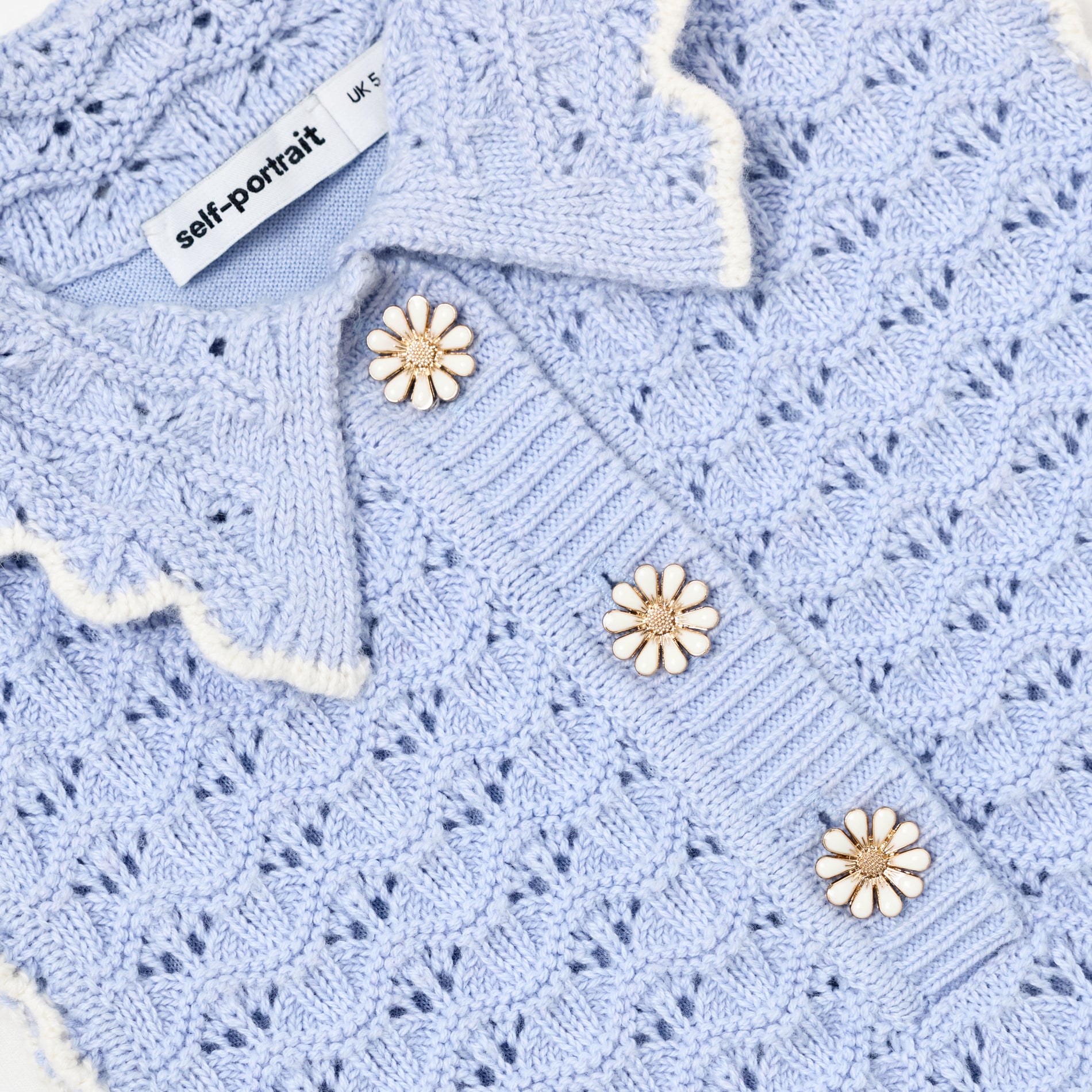 Blue Daisy Trim Pointelle Knitted Dress