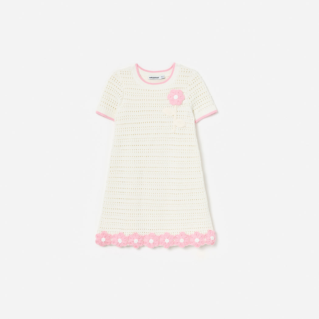Cream Knit Flower Hem Mini Dress