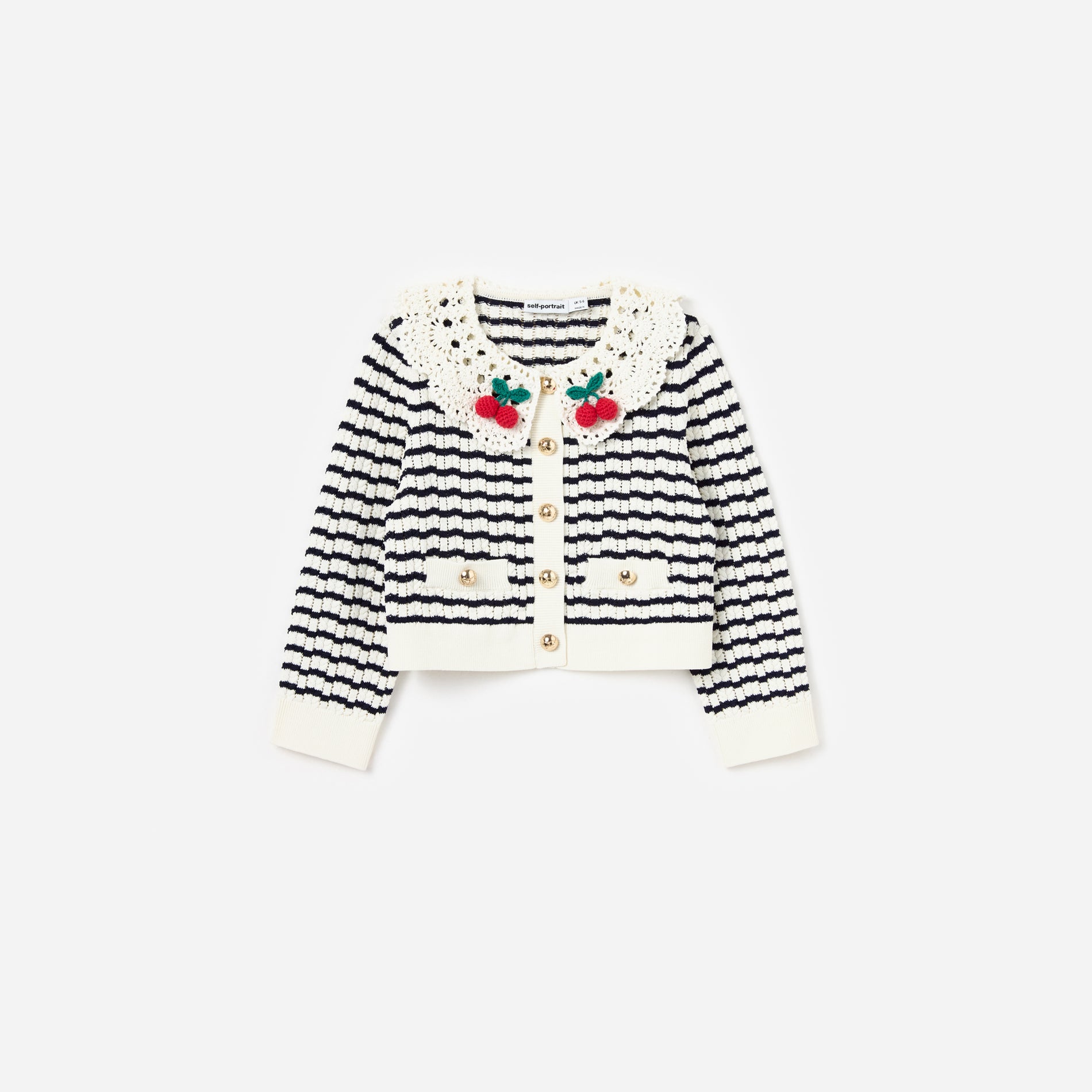 Cream And Navy Striped Knitted Cardigan