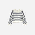 Cream And Navy Striped Knitted Cardigan