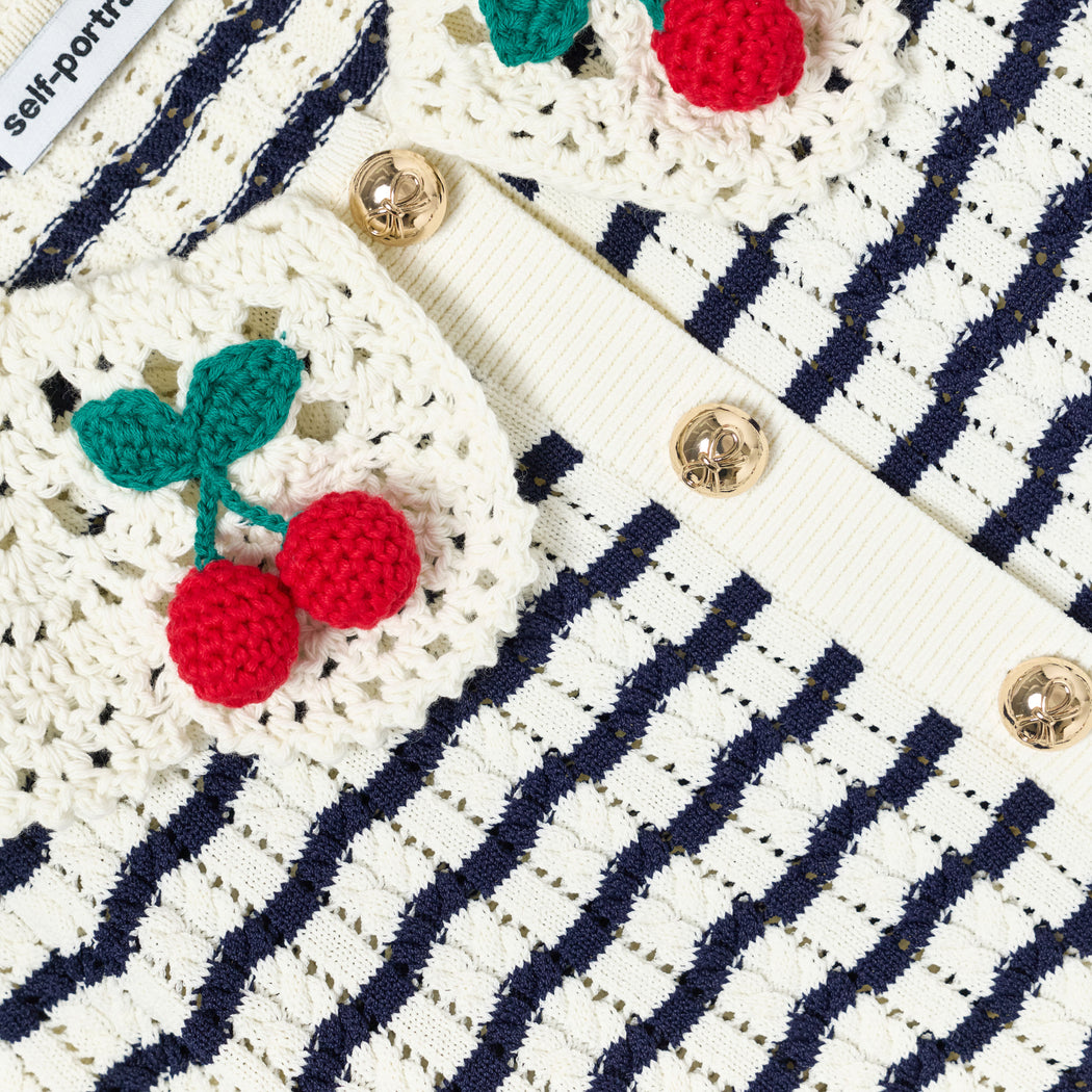 Cream And Navy Striped Knitted Cardigan