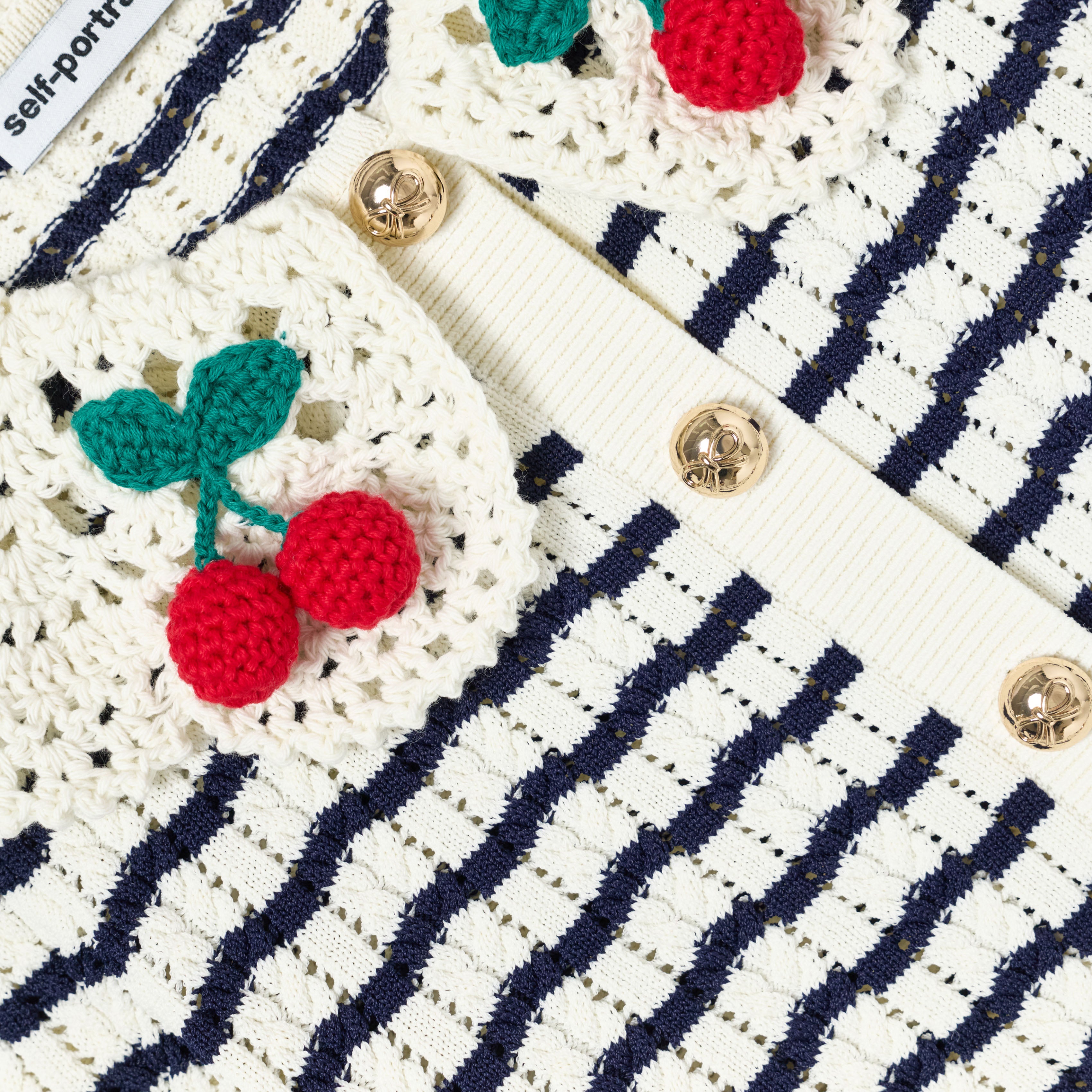 Cream And Navy Striped Knitted Cardigan