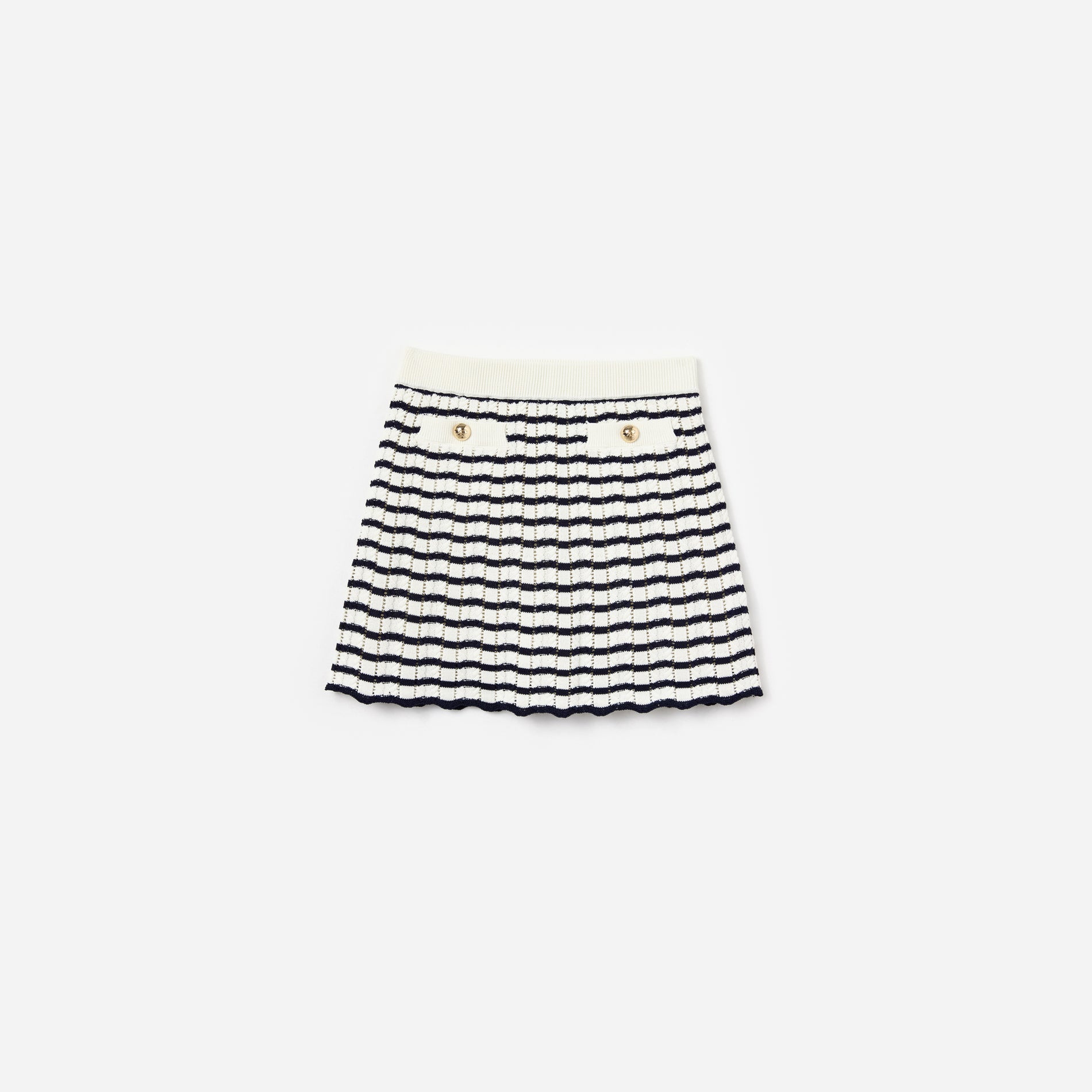 Cream And Navy Striped Knitted Skirt