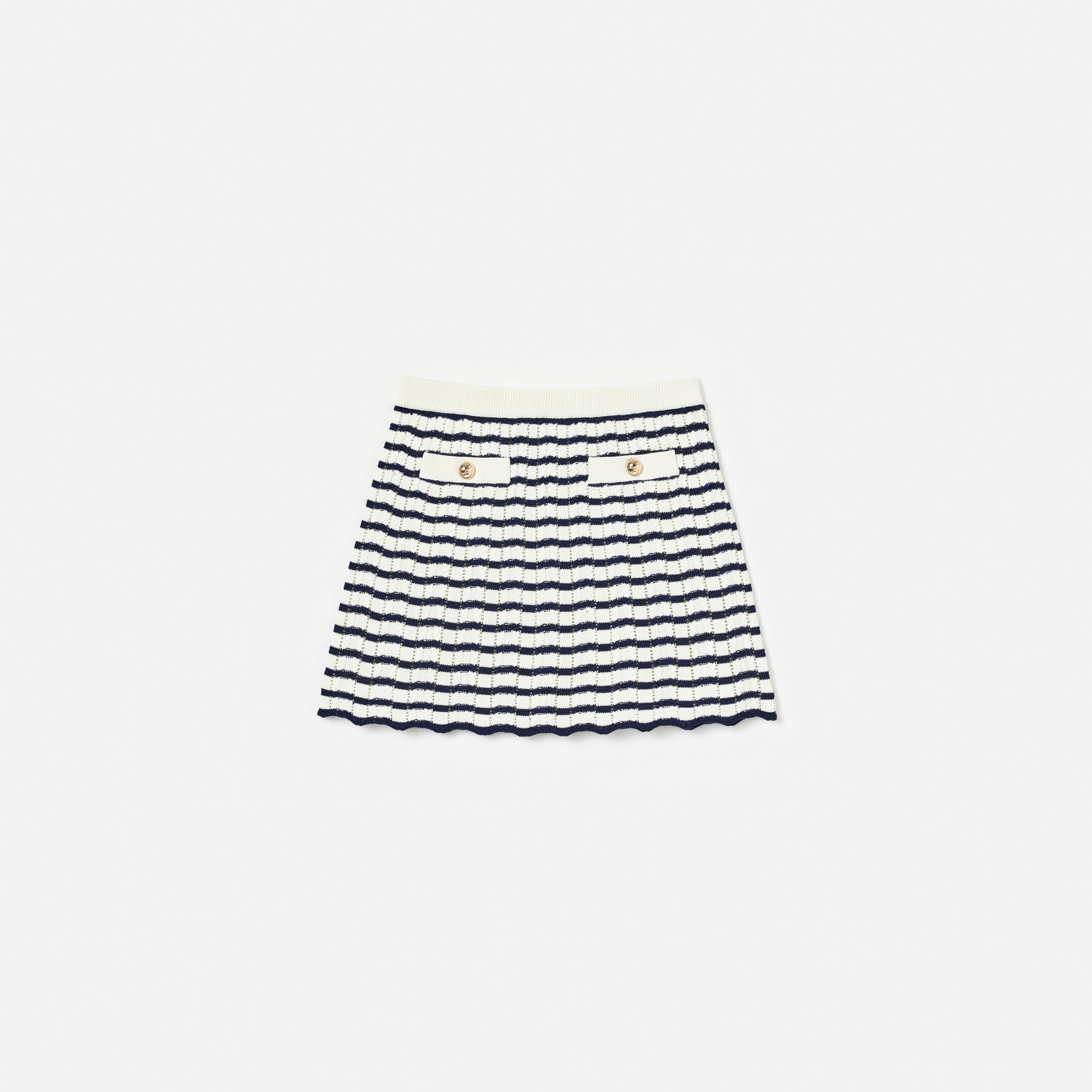 Cream And Navy Striped Knitted Skirt