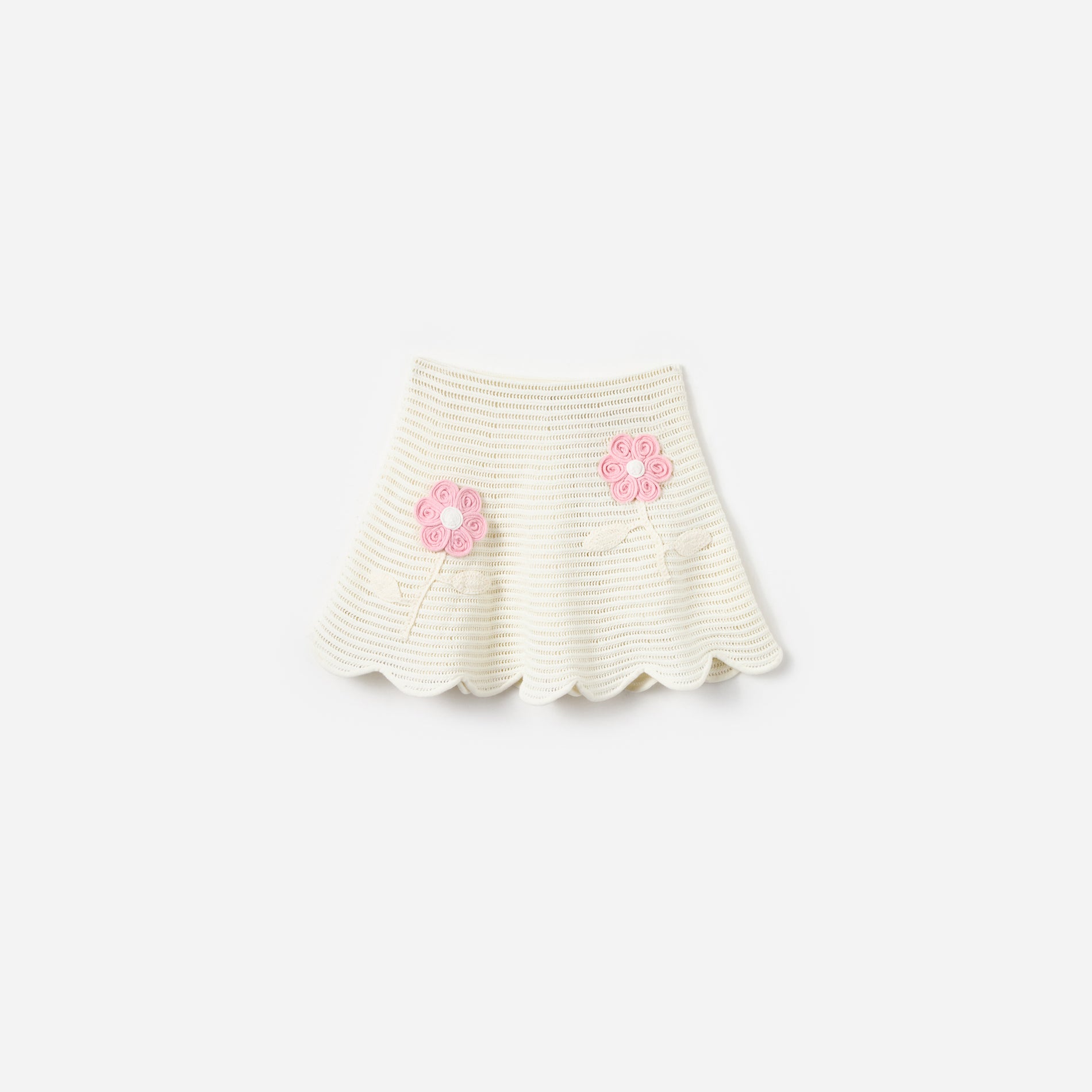 Cream Flower Knitted Skirt