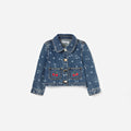 Denim Cherry Bow Printed Jacket