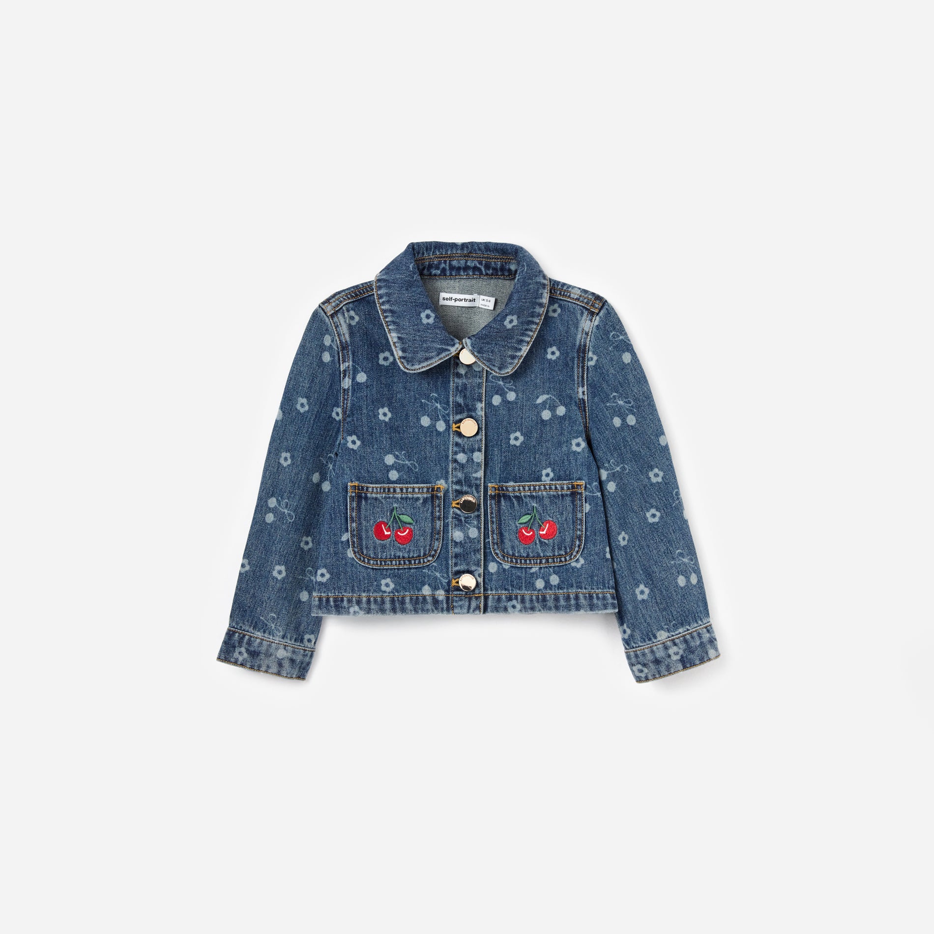 Denim Cherry Bow Printed Jacket