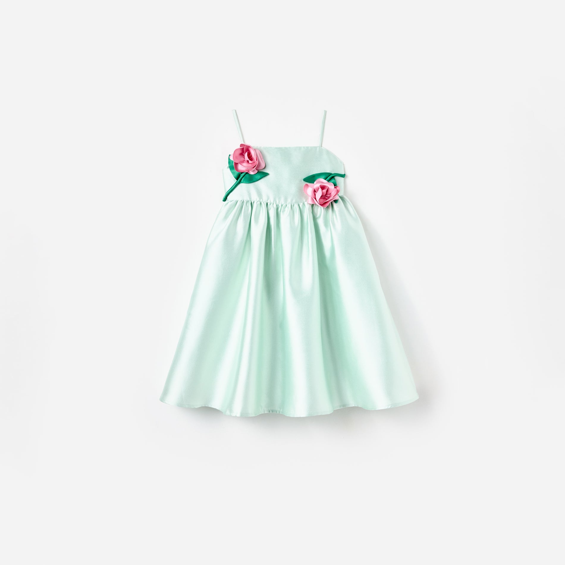 Mint Taffeta 3D Flower Dress