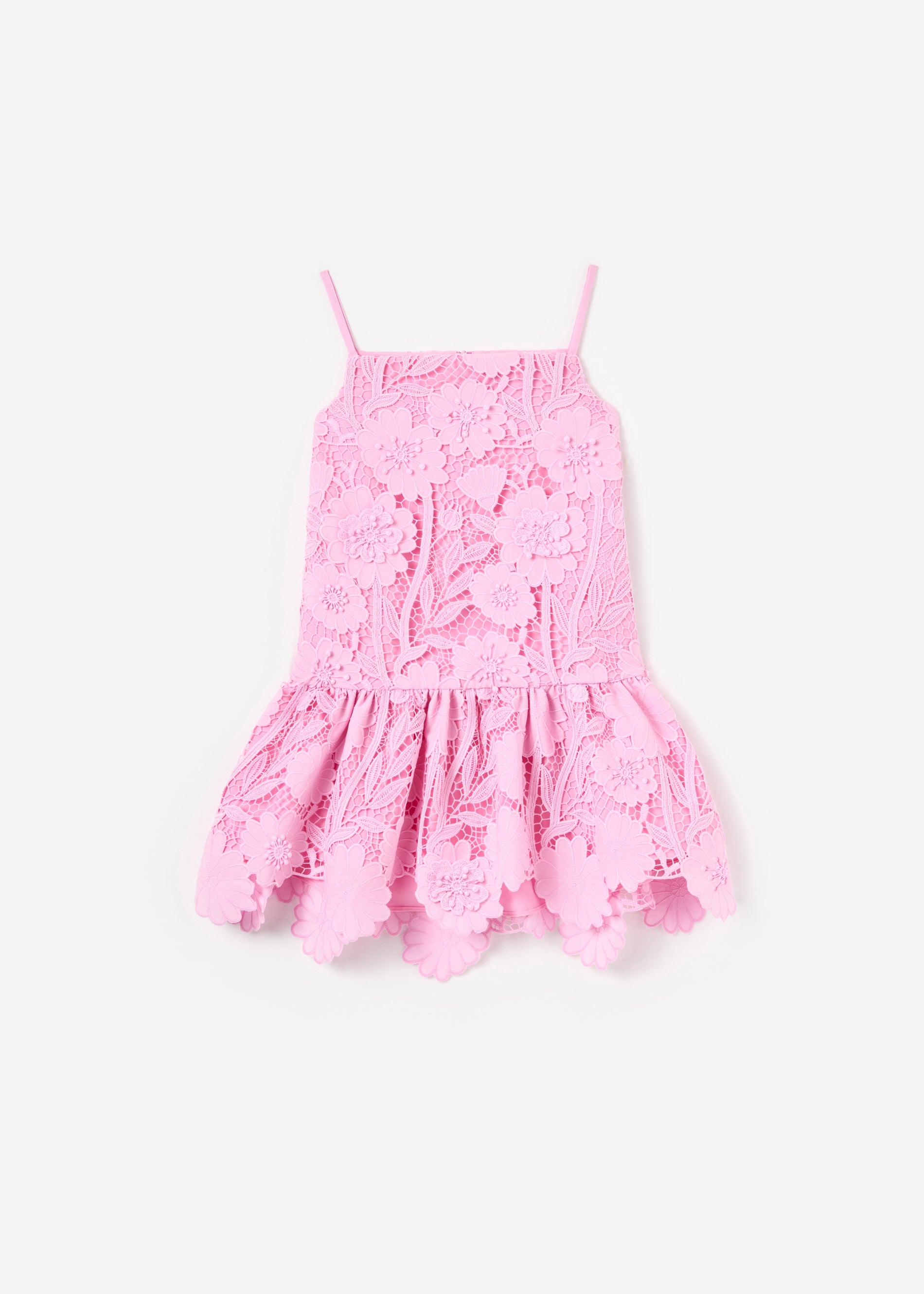 Pink Sleeveless Flower Lace Dress