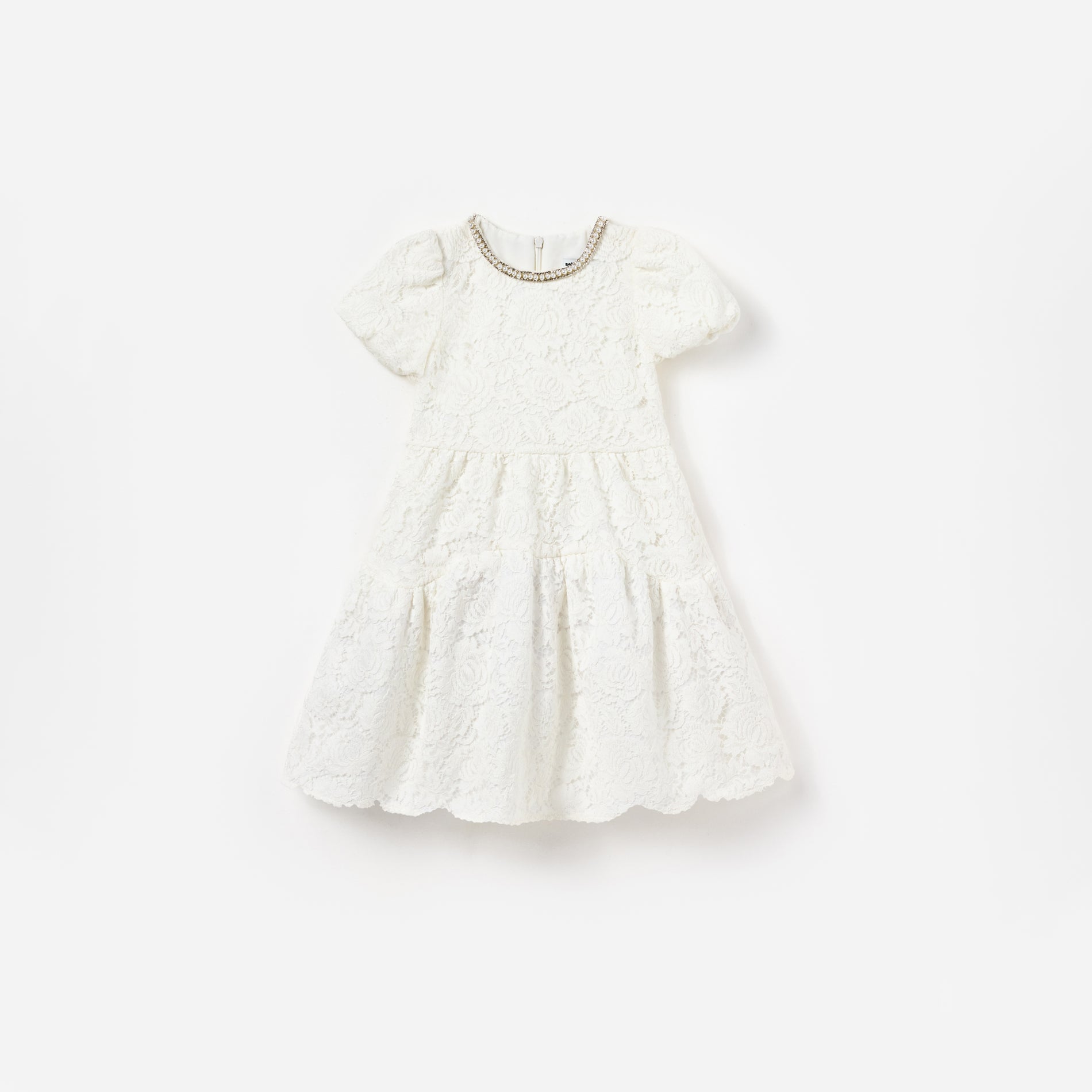 White Lace Pearl Trim Dress