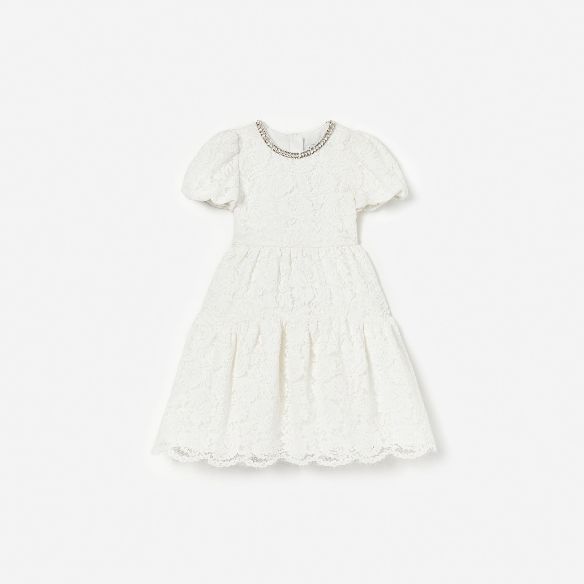 White Lace Pearl Trim Dress
