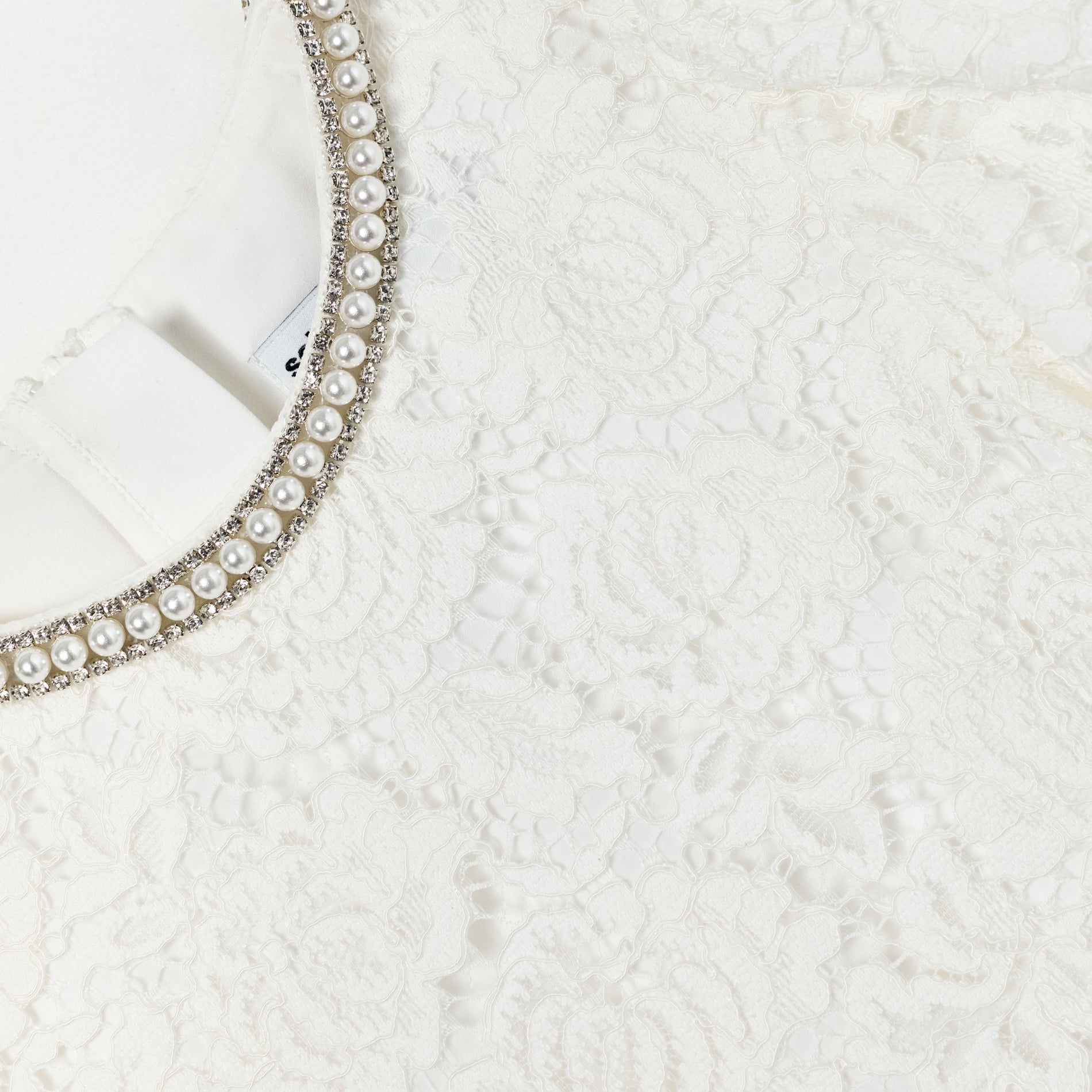 White Lace Pearl Trim Dress