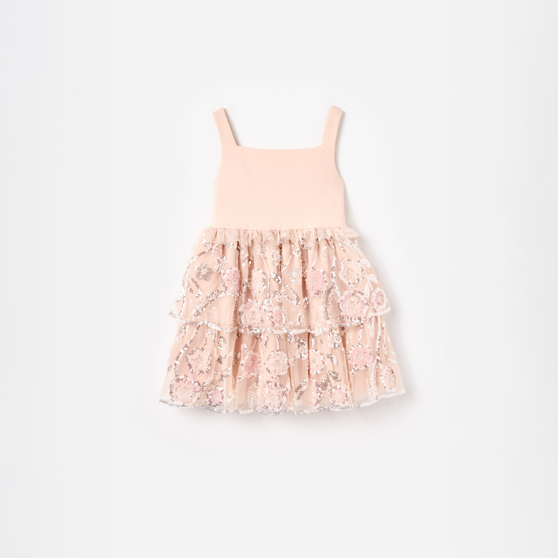 Pink Sequin Embellished Tiered Dress