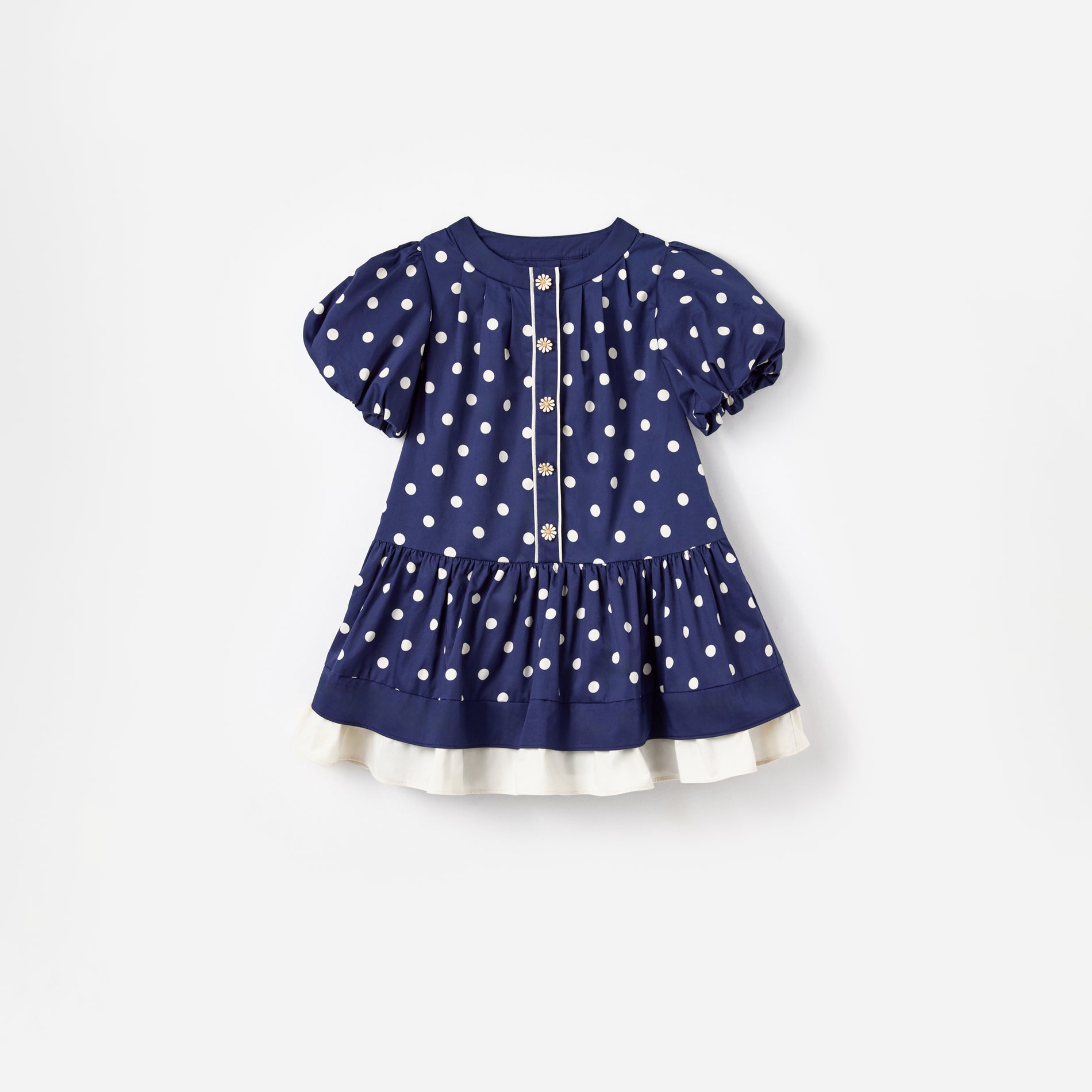 Navy Polka Dot Cotton Printed Dress