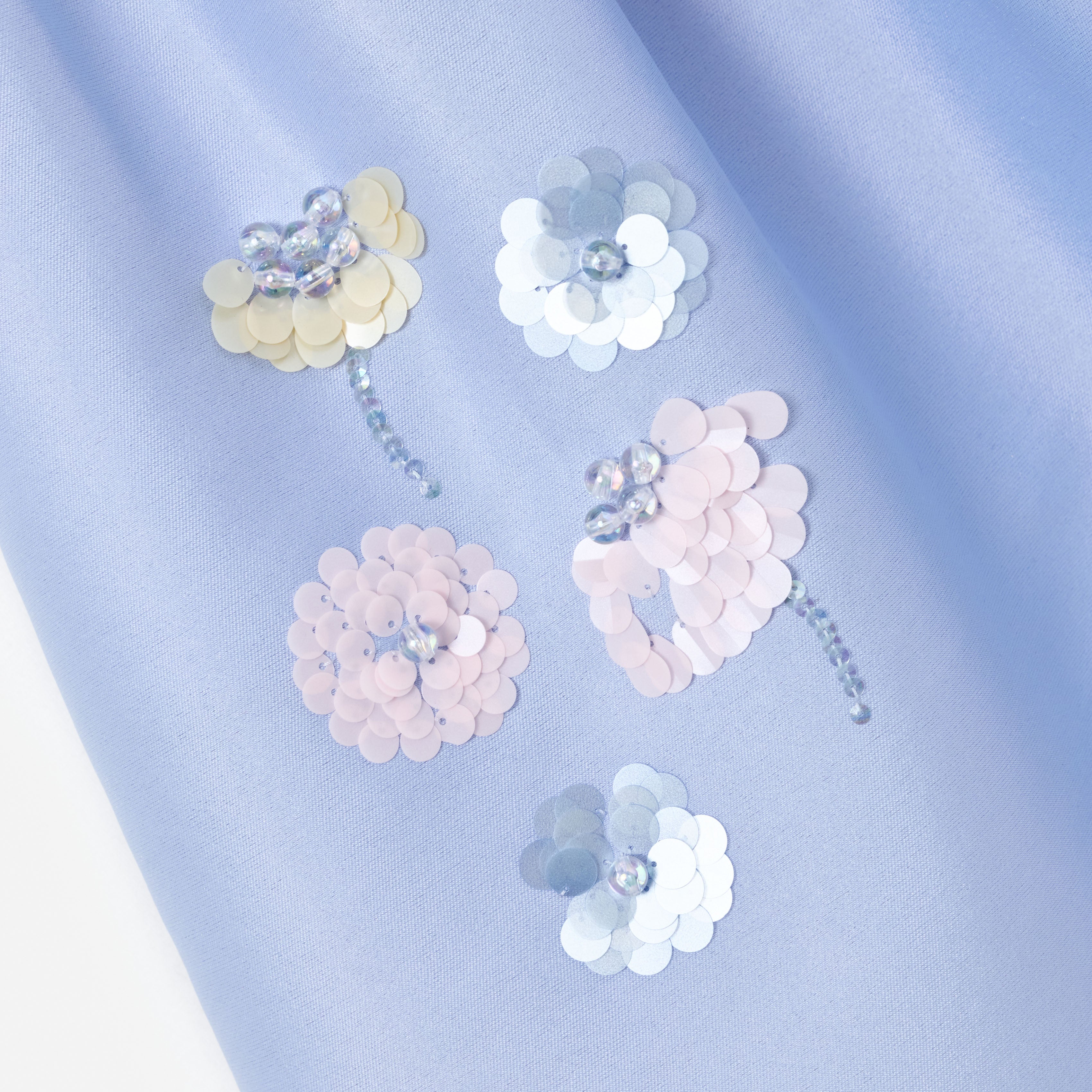 Blue Taffeta Sequin Embellished Dress