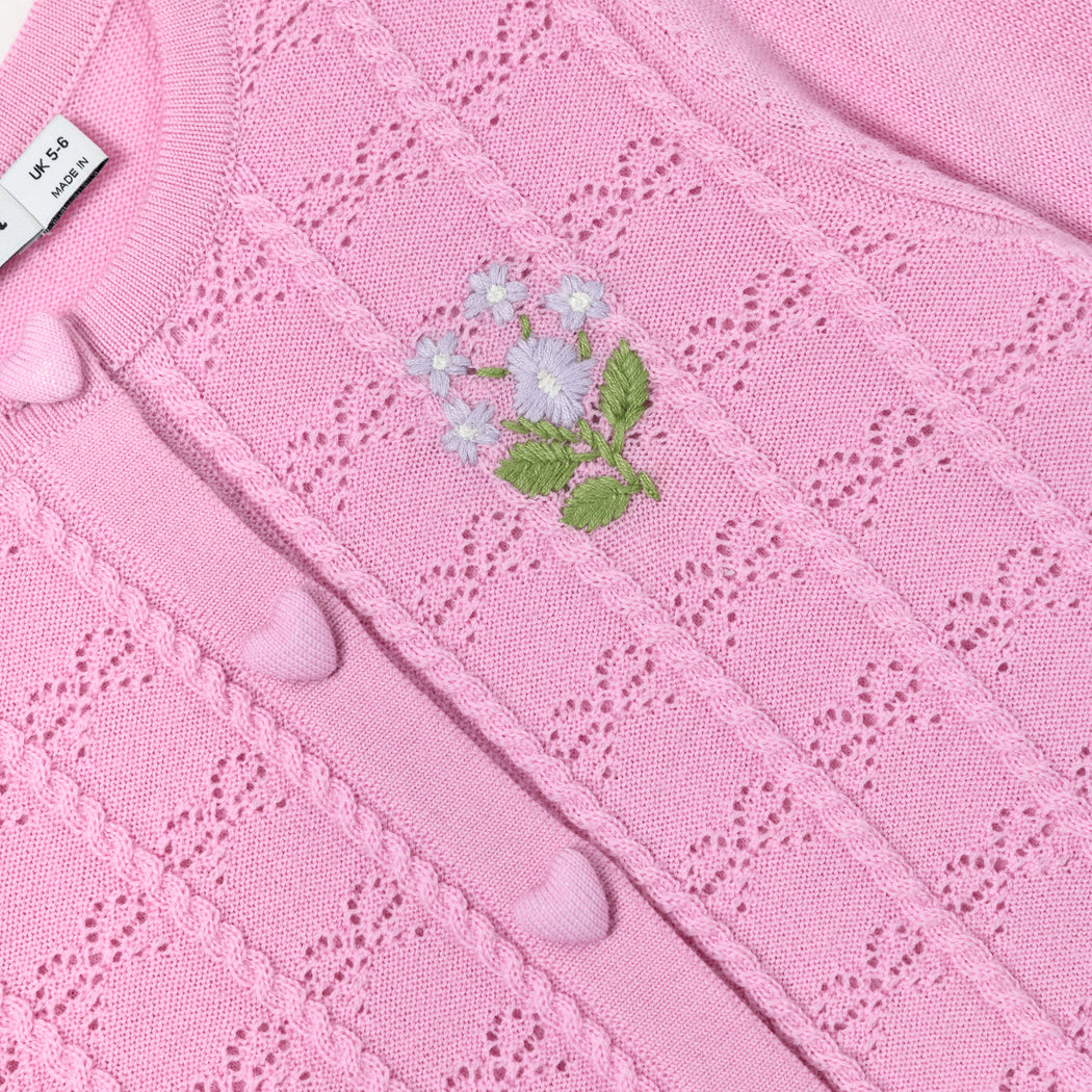 Pink Bow Pointelle Knit Cardigan