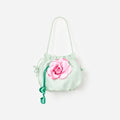 Mint Taffeta 3D Flower Pouch Bag