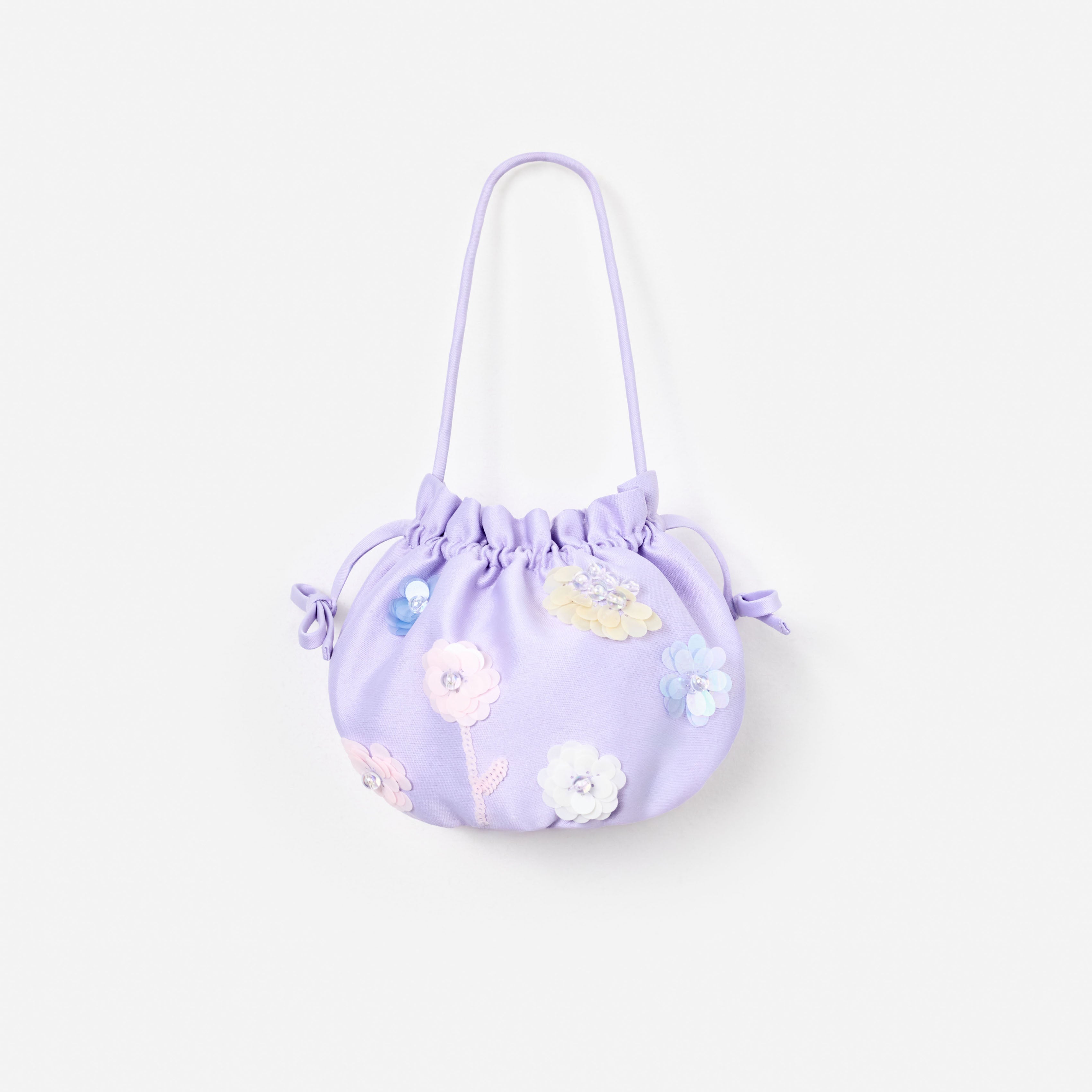 Lilac Flower Embellished Pouch Bag