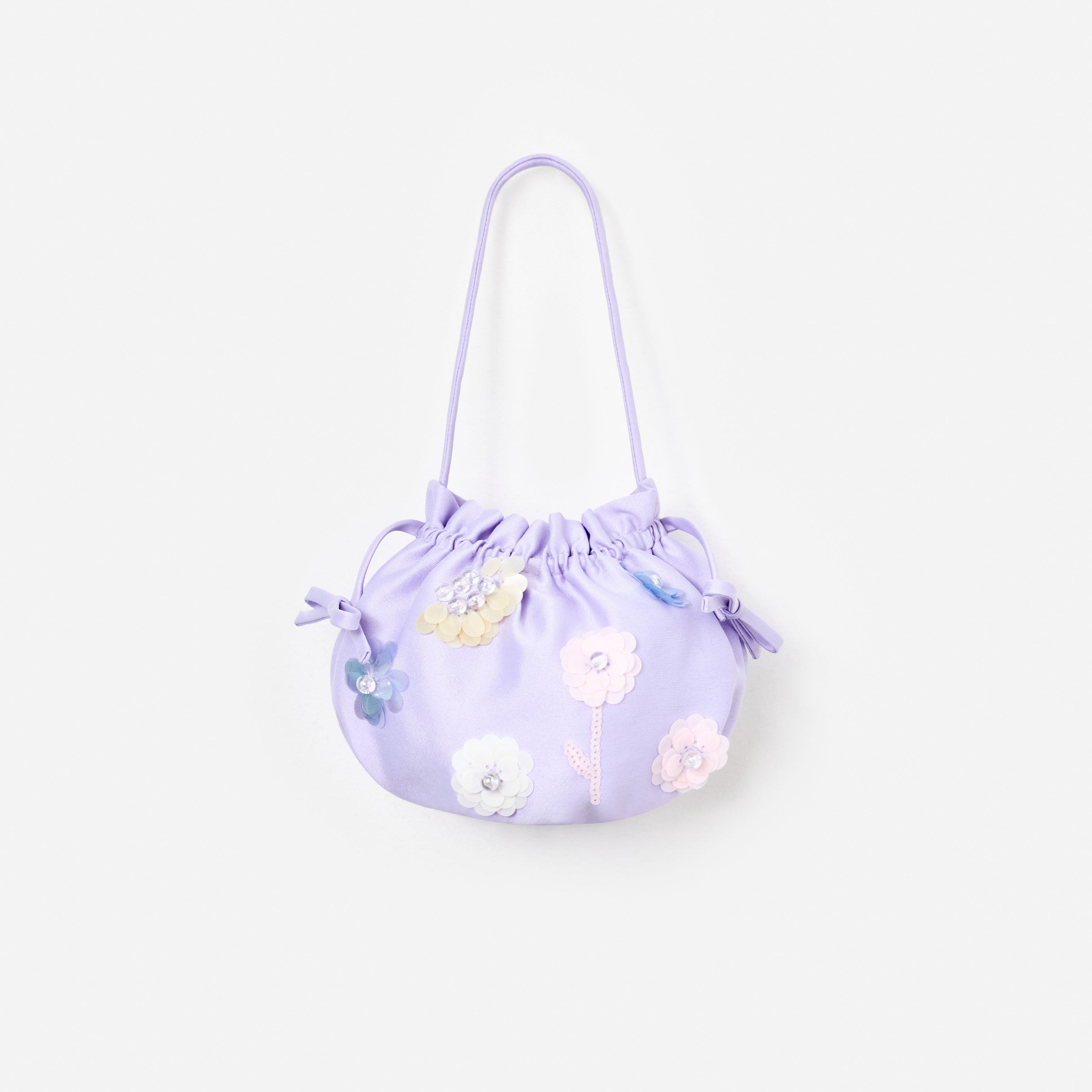 Lilac Flower Embellished Pouch Bag
