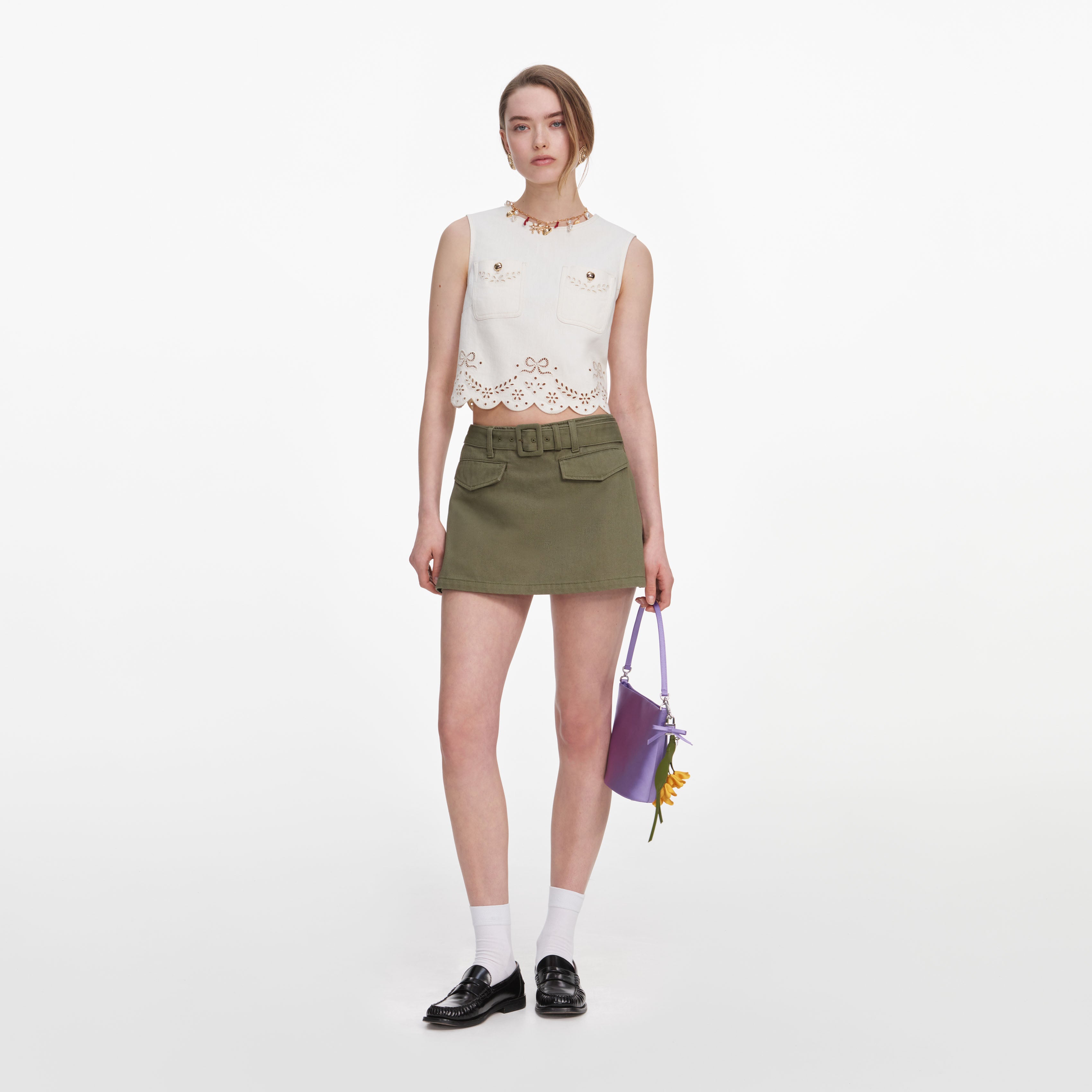 Cream Broderie Denim Top