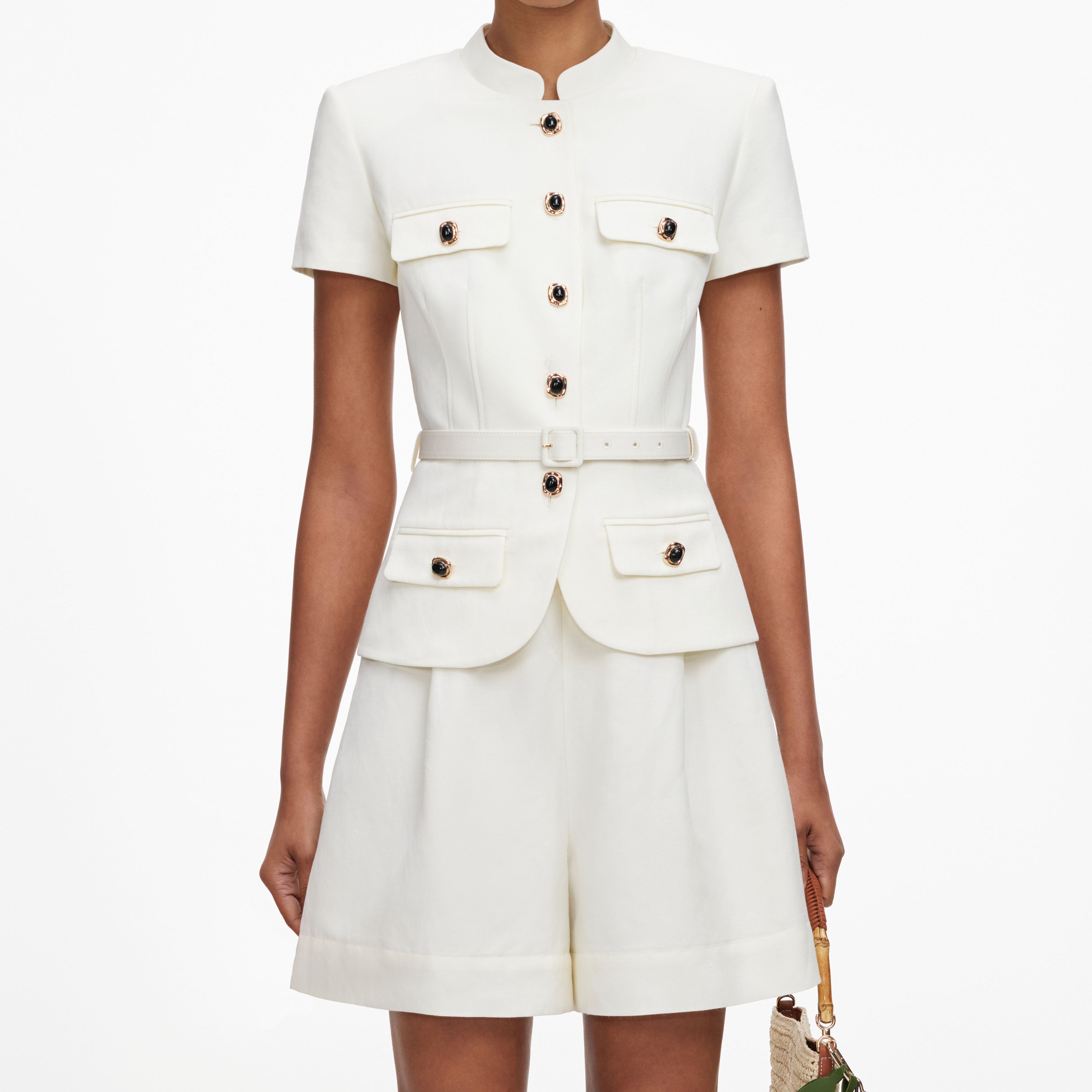 Cream Linen Blend Peplum Playsuit