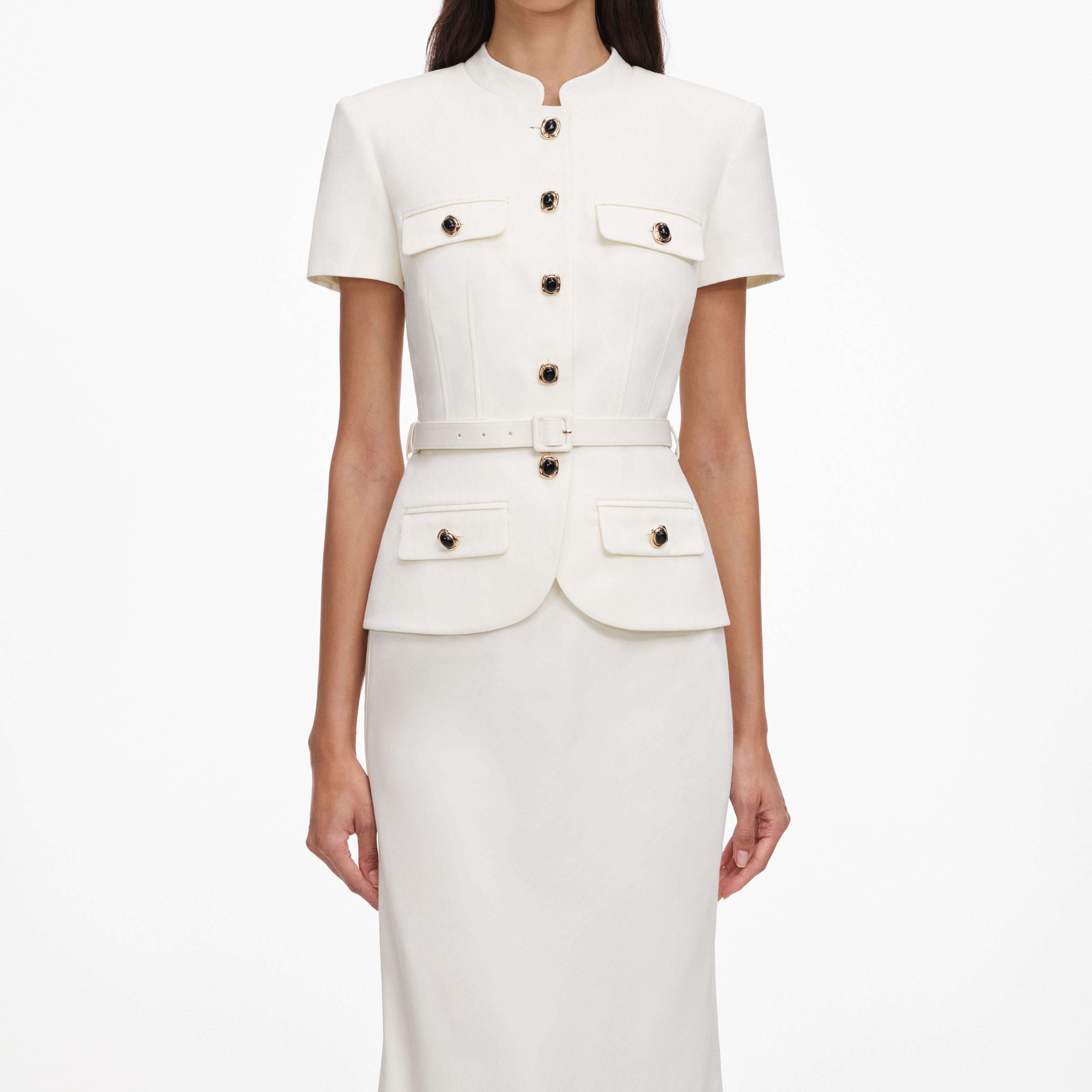 Cream Linen Blend Peplum Maxi Dress