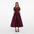 Burgundy Lace Taffeta Midi Dress