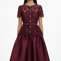 Burgundy Lace Taffeta Midi Dress