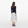 Navy Ribbed Knit Contrast Midi Dress