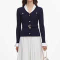 Navy Ribbed Knit Contrast Midi Dress