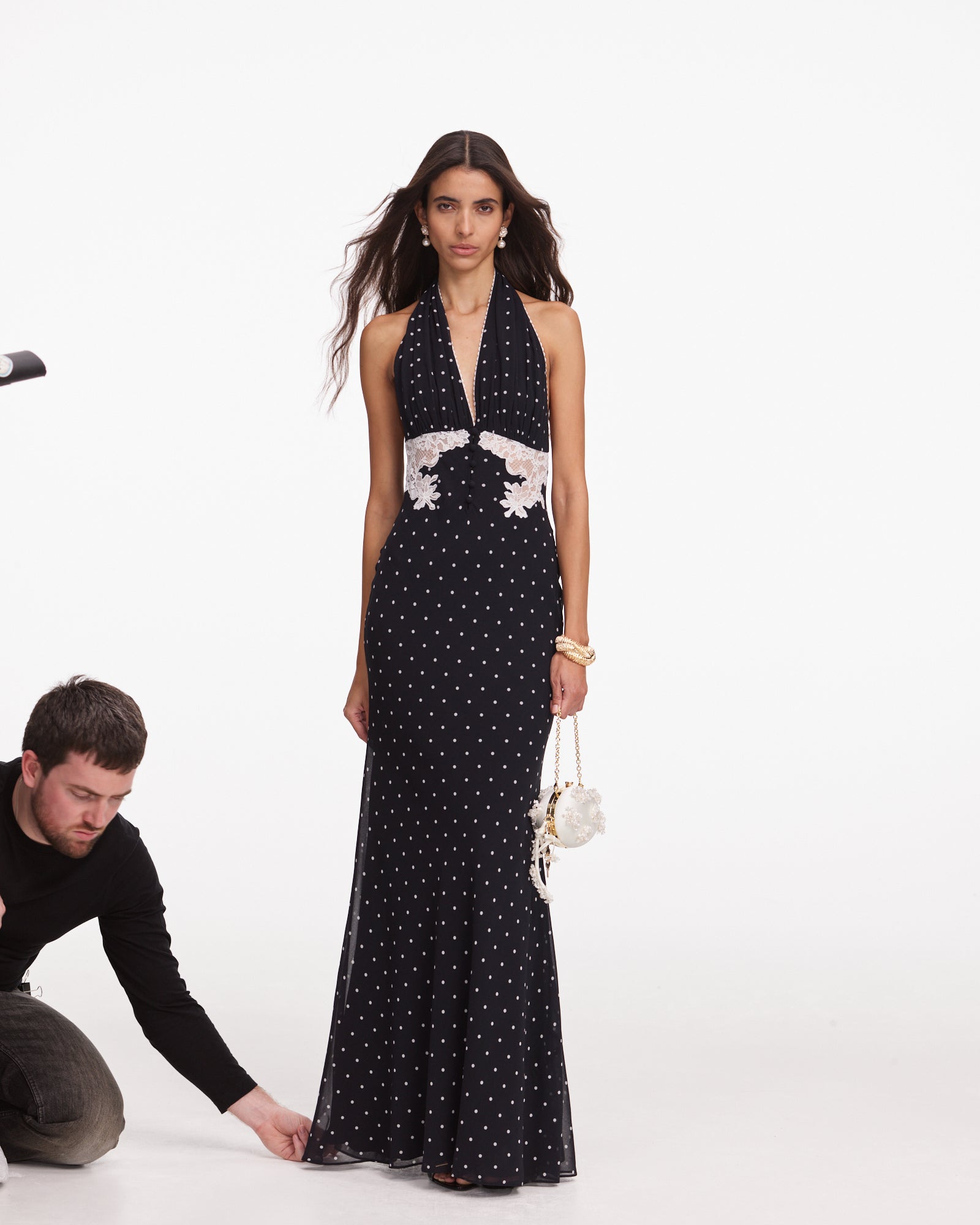 Black Polka Dot Halter Neck Maxi Dress