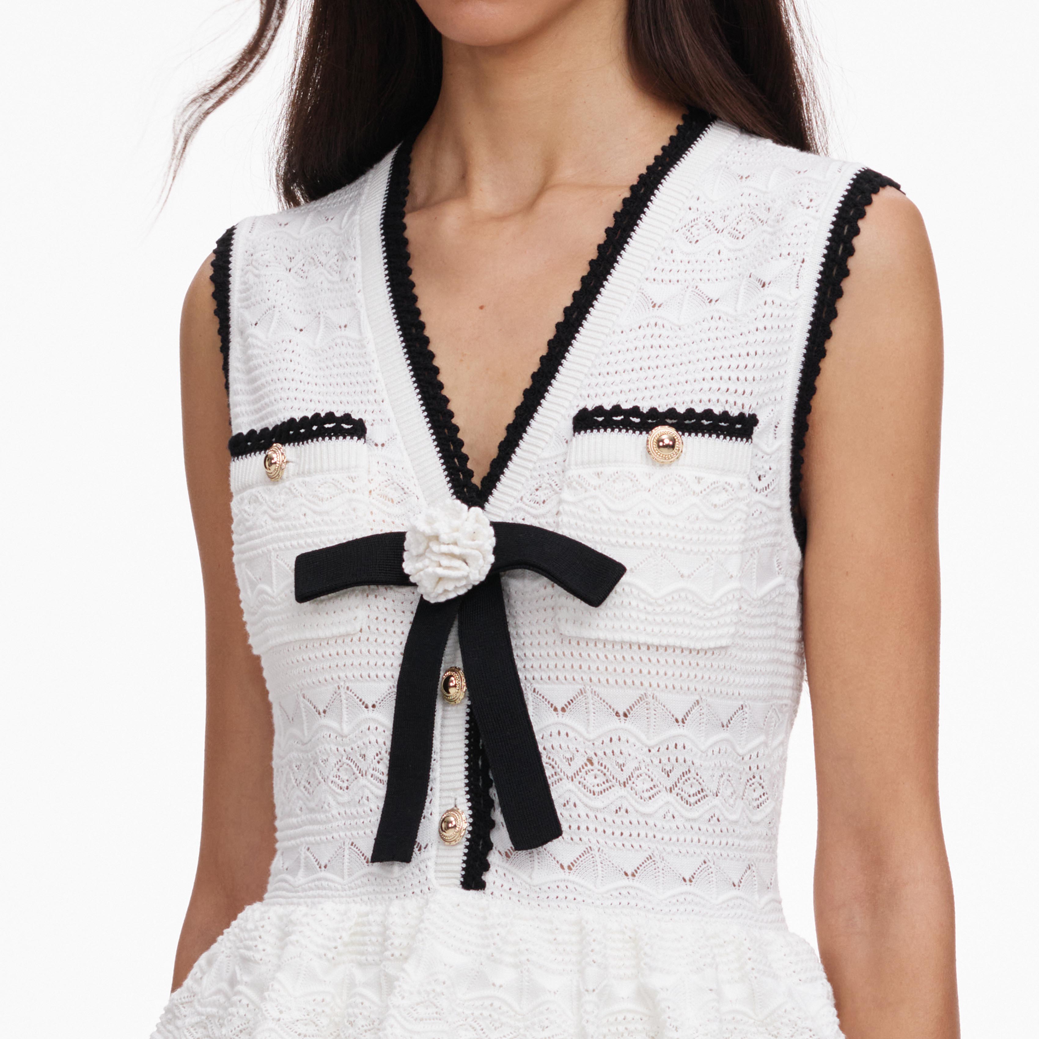 White Peplum Pointelle Knit Mini Dress