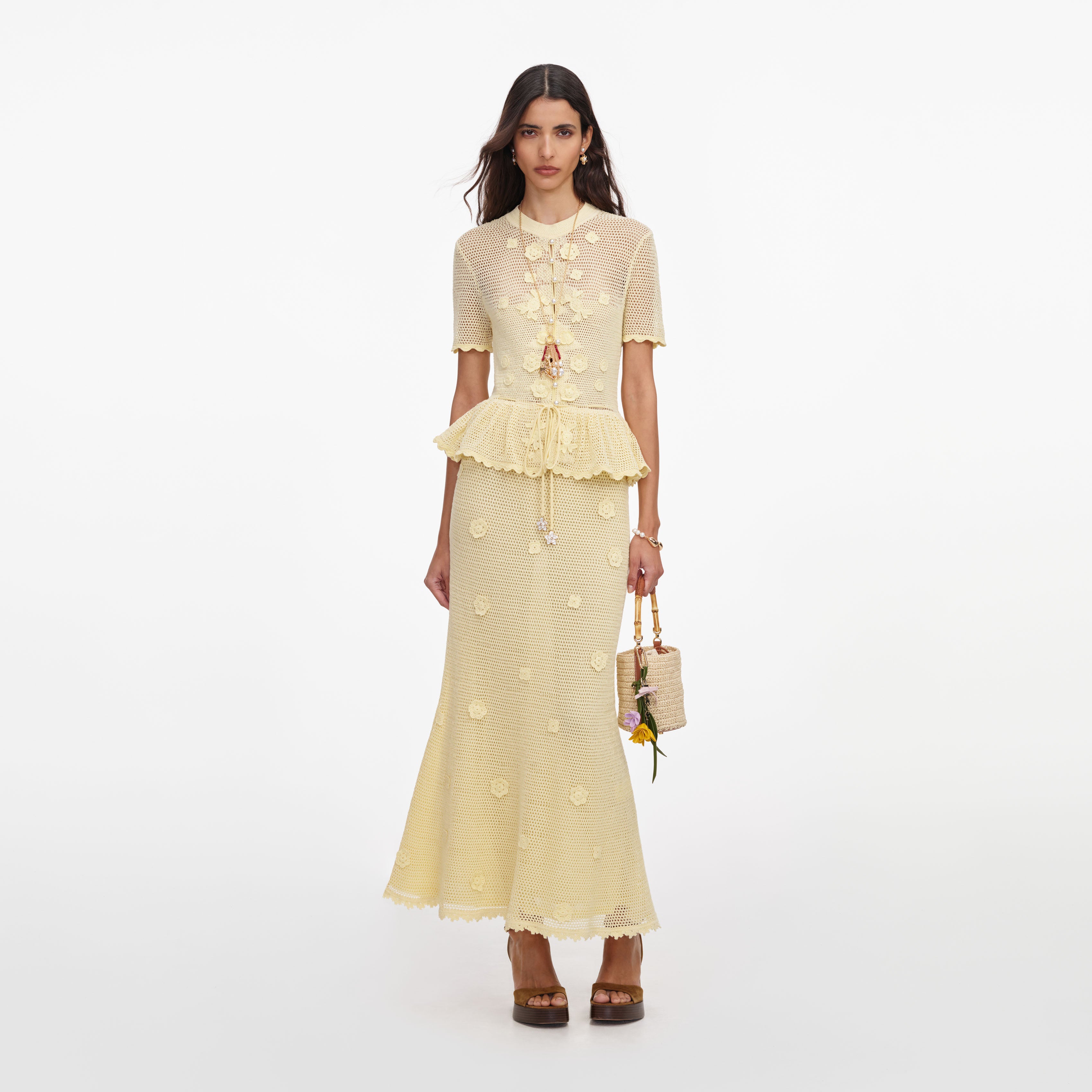 Yellow Floral Crochet Midi Dress – self-portrait