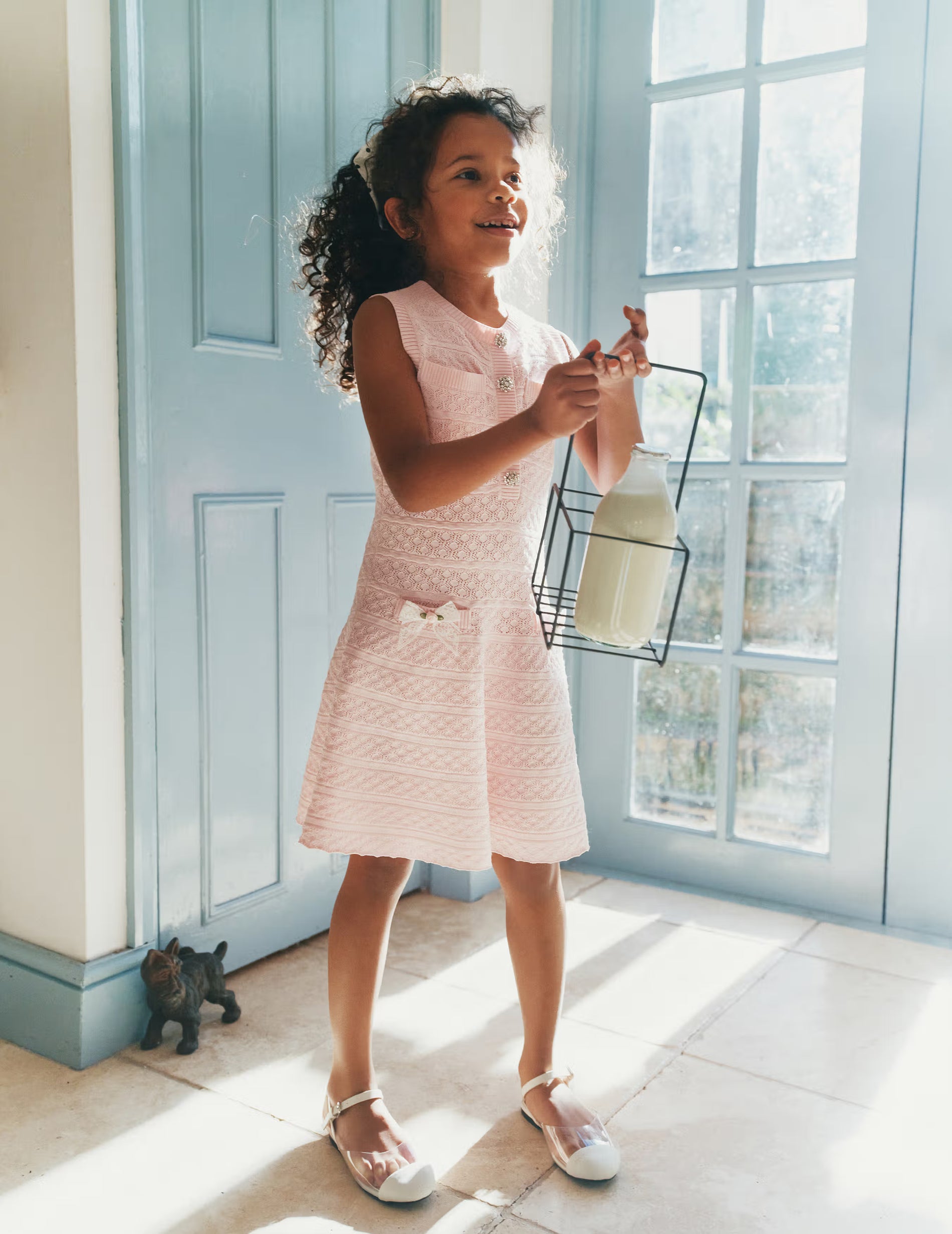 Pink Lace Bow Knit Dress