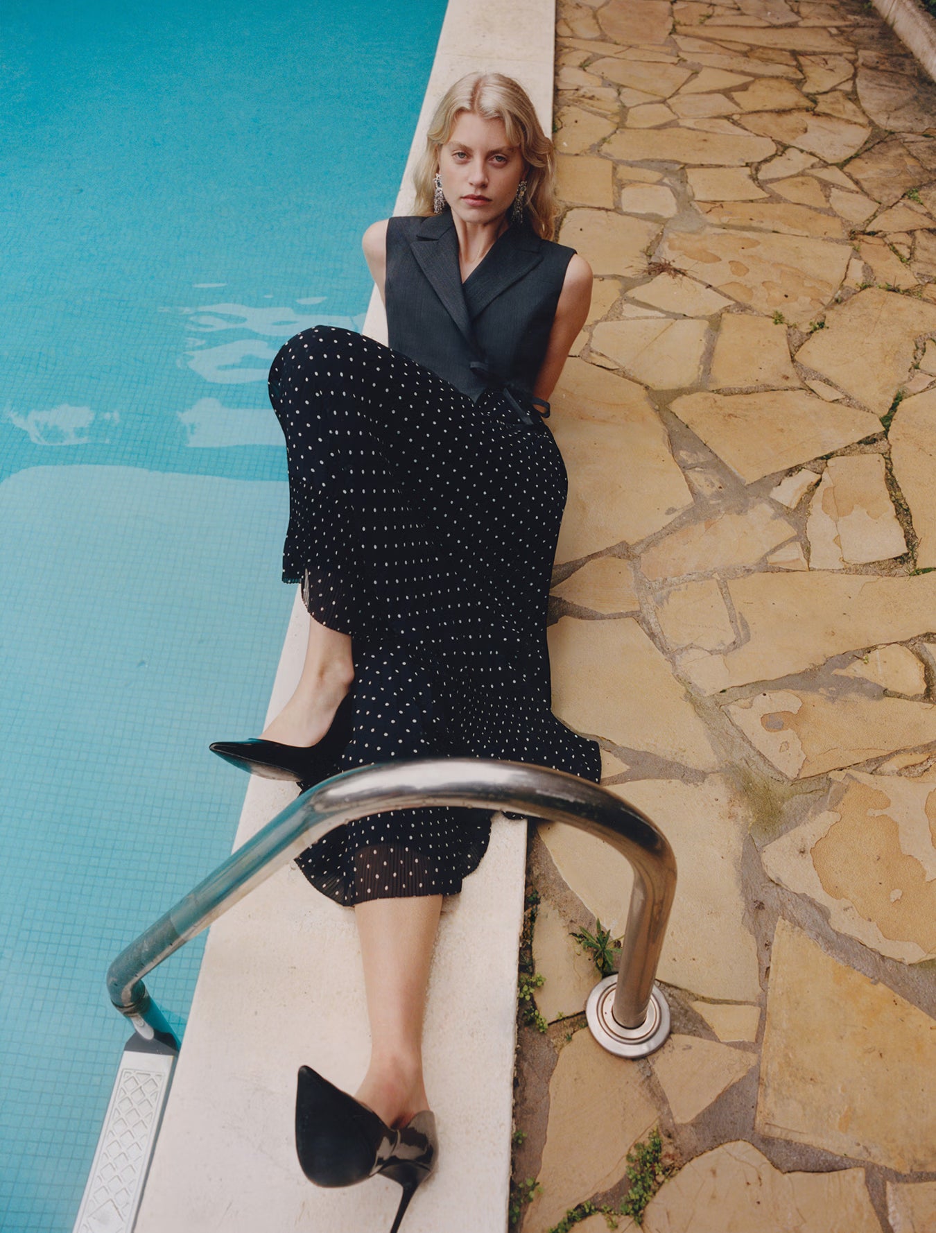 Grey Tailored Polka Dot Midi Dress