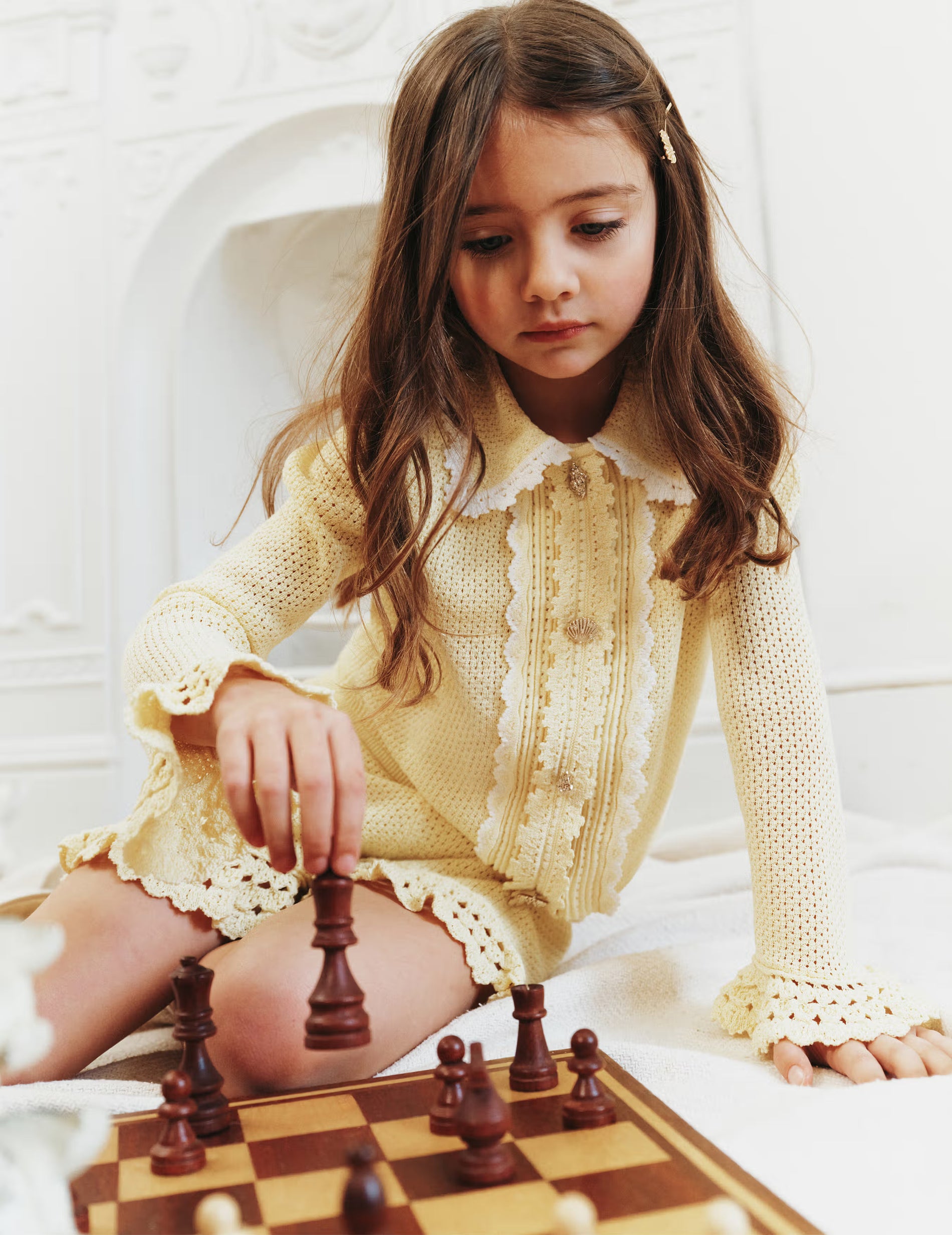 Yellow Pointelle Frill Cardigan