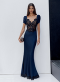 Navy Viscose Lace Maxi Dress