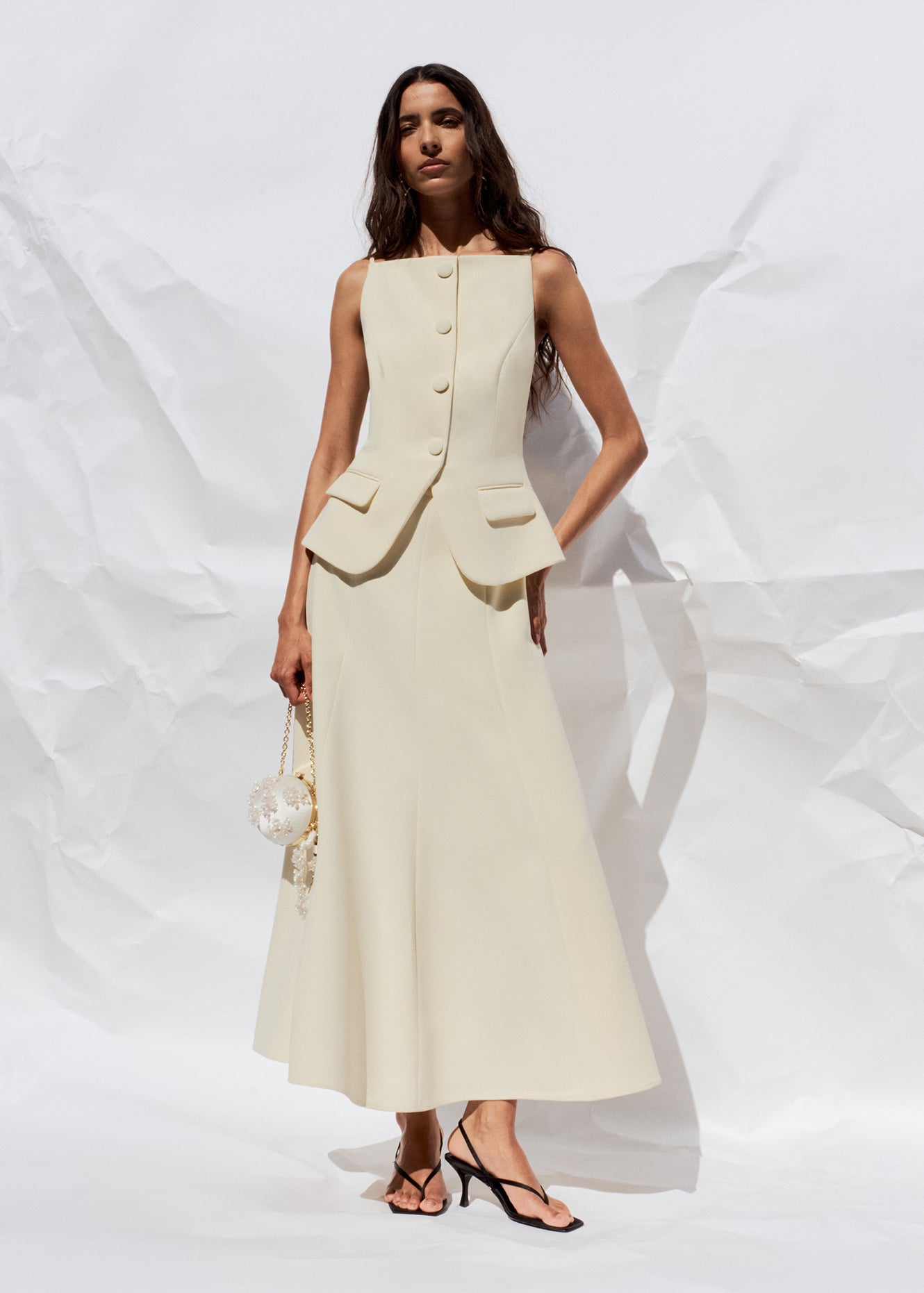 Yellow Crepe Peplum Midi Dress