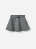 Grey Herringbone Flared Mini Skirt