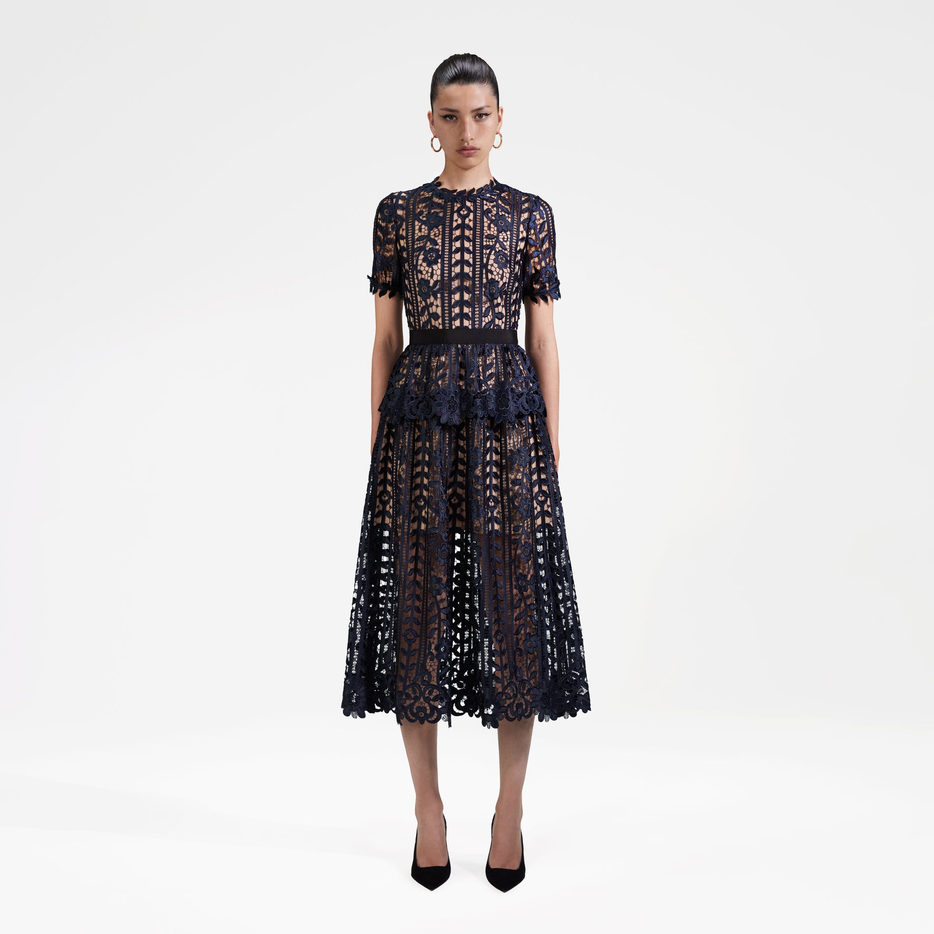 Navy Lace Midi Dress