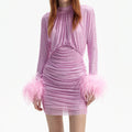 핑크 라인스톤 깃털 미니 드레스