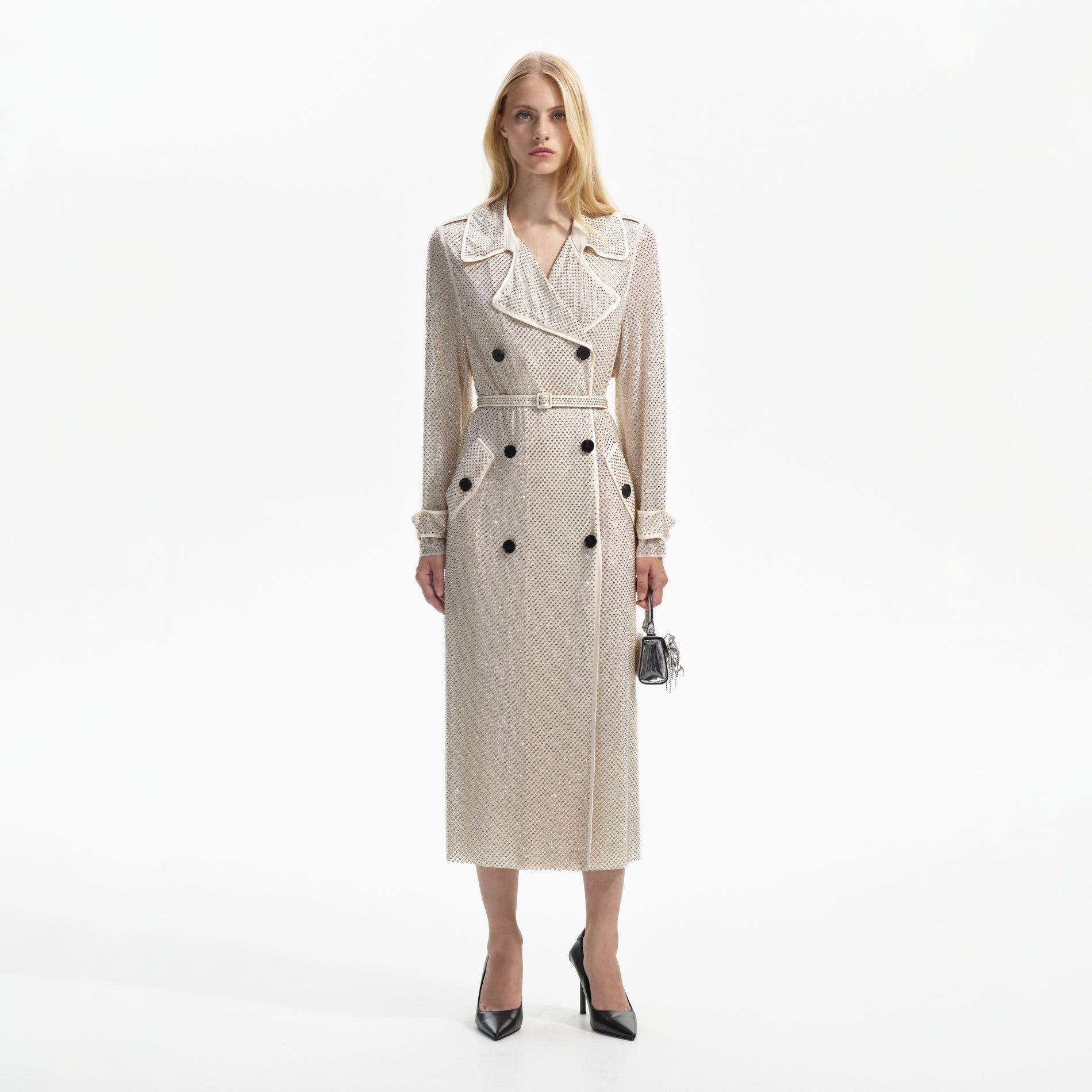 Cream Rhinestone Trench