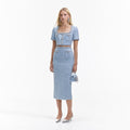 Blue Sequin Boucle Midi Skirt