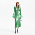 Mint Sequin Midi Skirt